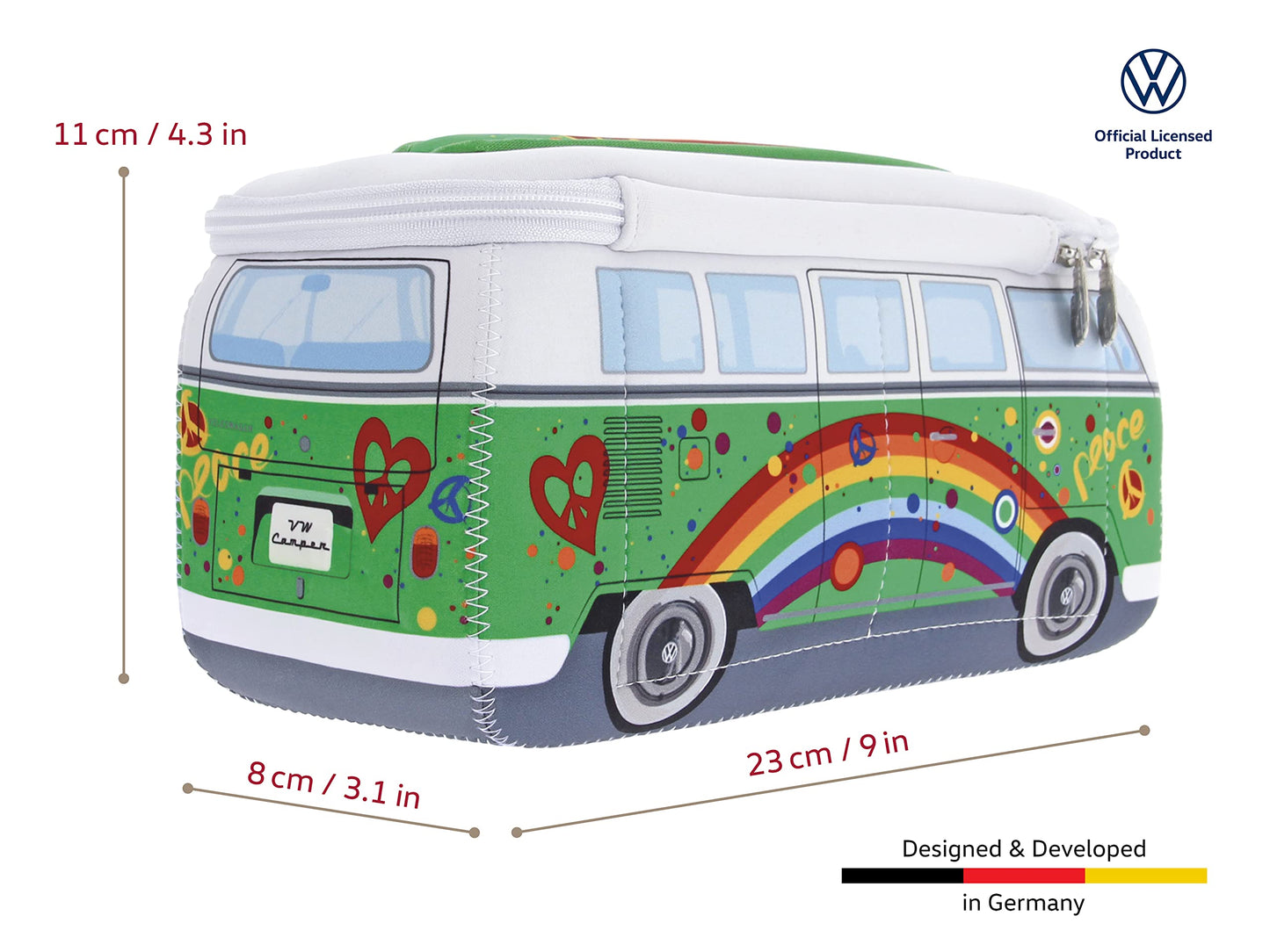 BRISA VW Collection - Volkswagen Neoprene Universal Makeup Cosmetics Toiletry Travel Pharmacy Bag in T1 Bus Design (Peace/Green) (Small (9.1 x 4.3 x 3.1 inches))