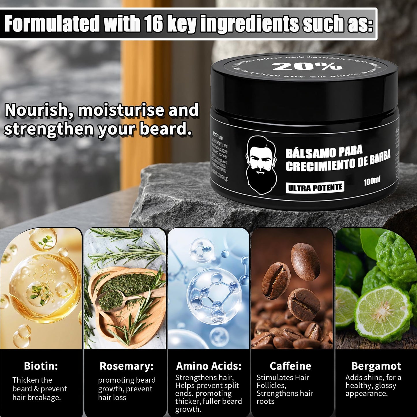 Wdvpue Estimulante de Barba, Bálsamo Para Crecimiento De Barba Ultra Potente, Barba Crema, Beard Growth Balm, Thicker, Fuller Beard & Hair 100ml/3.5oz (2)