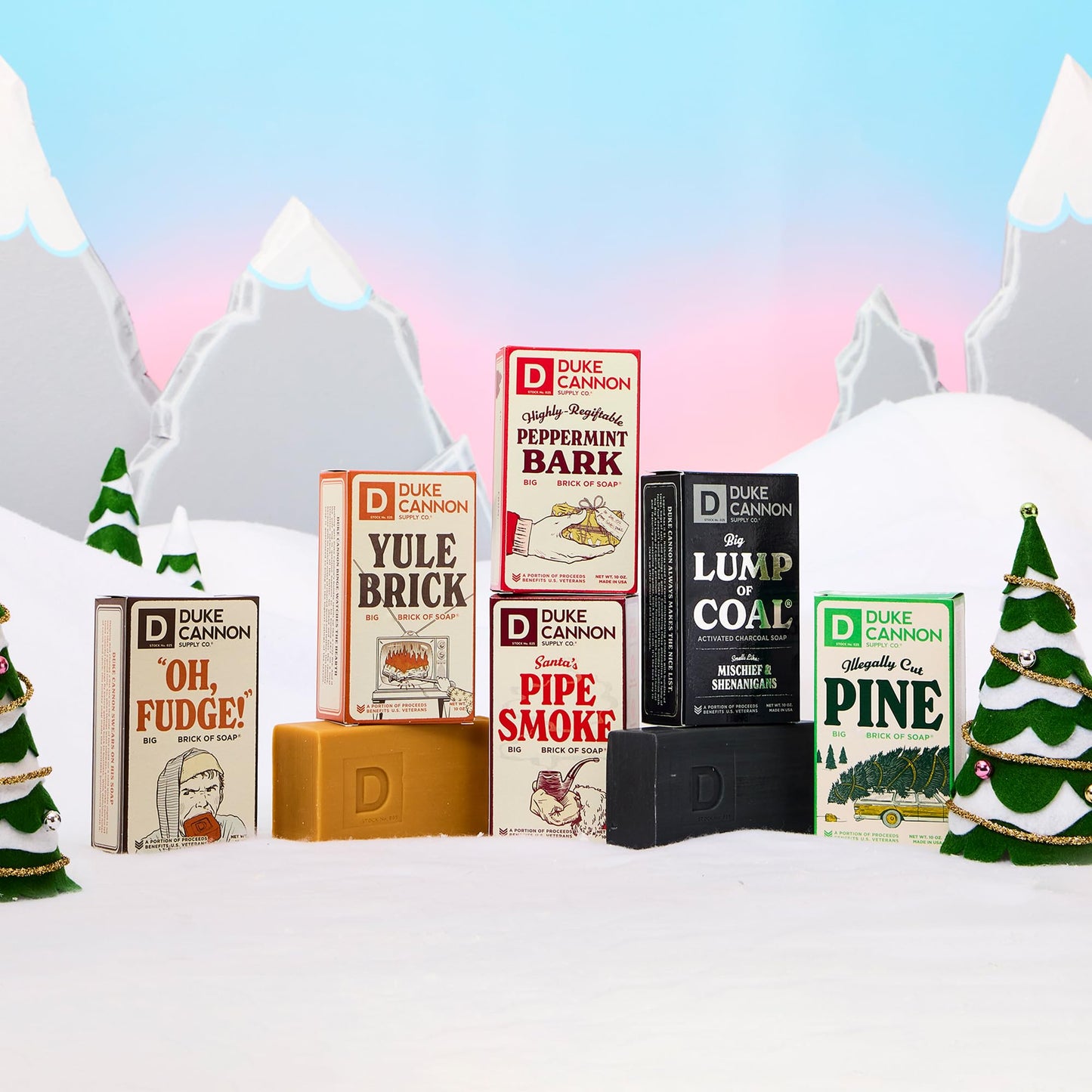Duke Cannon Supply Co. Big Brick of Soap Bar For Men - Lump of Coal, Illegally Cut Pine & Peppermint Bark, Holiday Variety 3 Pack, 10 oz. Bar Soaps