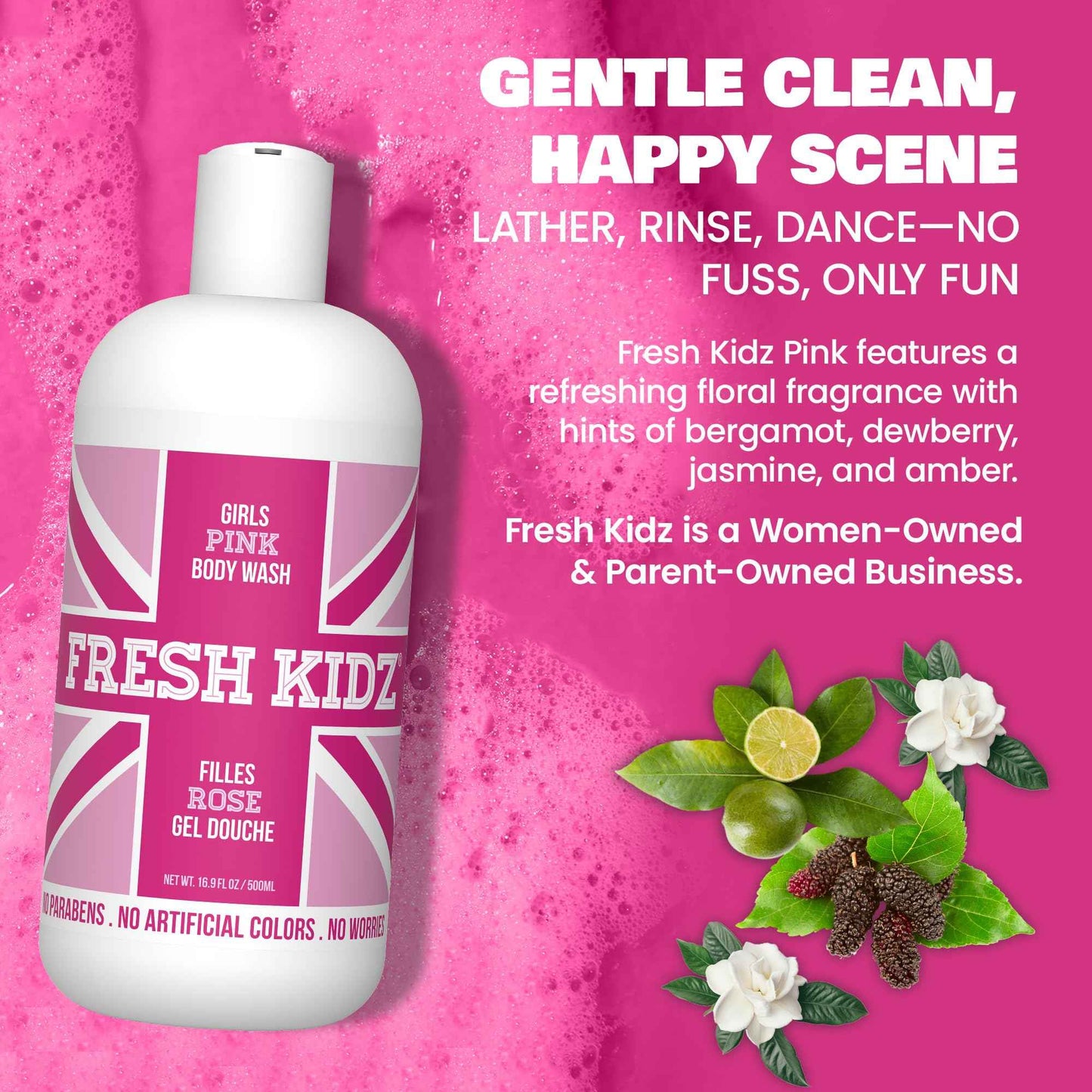 Fresh Kidz Body Wash 16.9 fl.oz. and Stick Deodorant 2.65 oz for Kids and Teens - Girls "Pink" Set