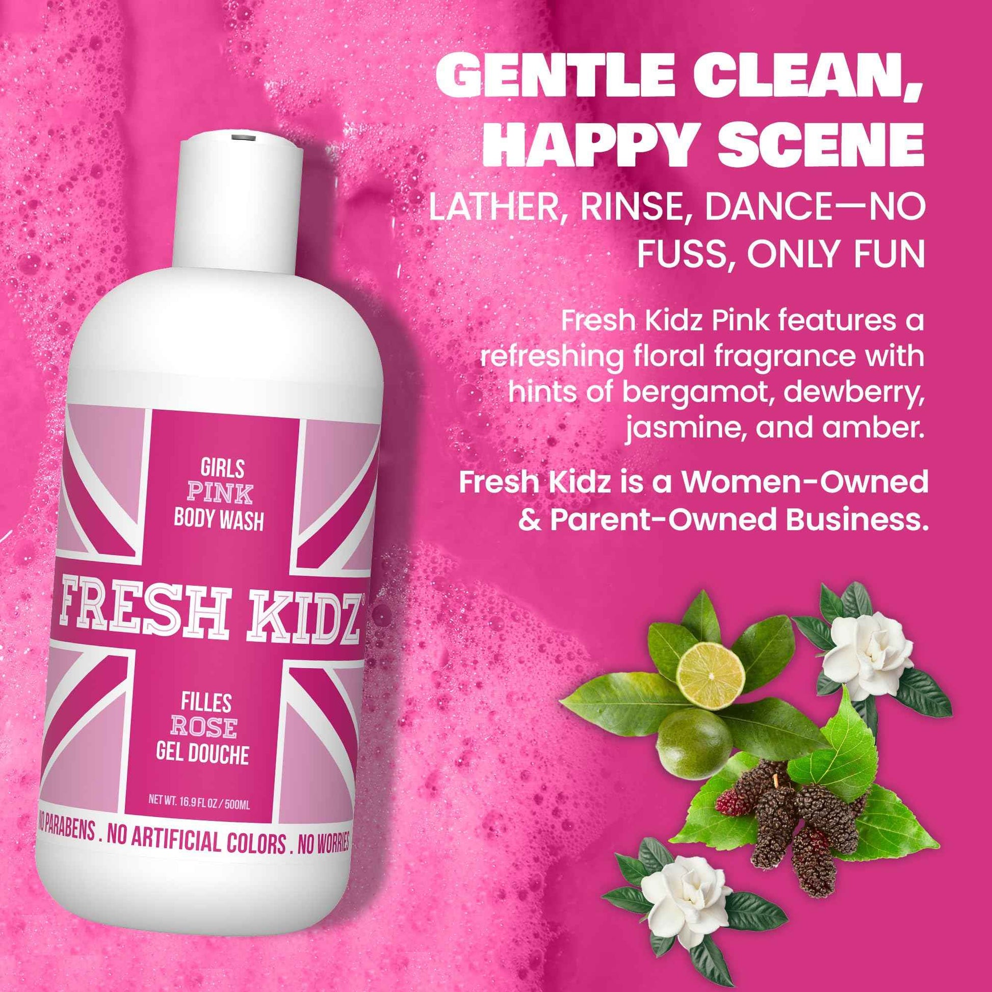 Fresh Kidz Body Wash 16.9 fl.oz. and Stick Deodorant 2.65 oz for Kids and Teens - Girls "Pink" Set