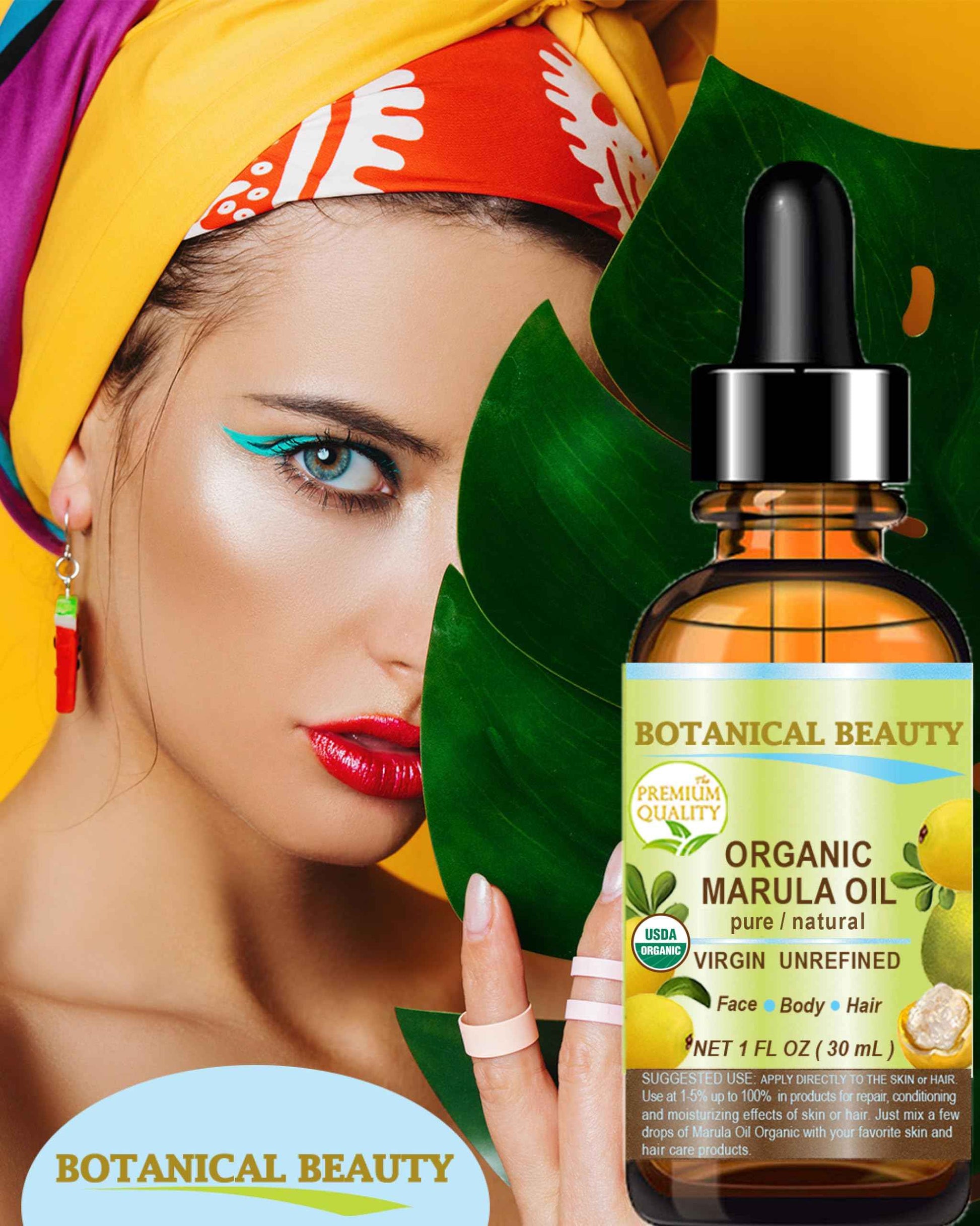 Botanical Beauty Organic MARULA OIL WILD GROWTH 100% Pure Natural Virgin, Unrefined Cold-Pressed Moisturizer for FACE, DRY SKIN, BODY, DAMAGED HAIR, NAILS, Anti-Aging (1 Fl Oz)