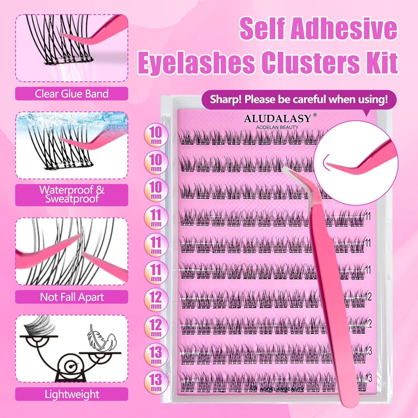 Self-Adhesive Eyelashes Kit - 120PCS Reusable No-Glue Wispy Lashes | 10-13mm C Curl with Tweezers & Remover
