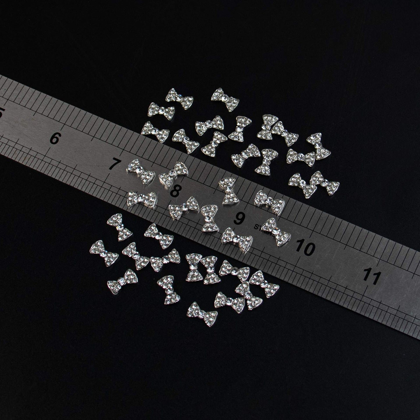 AUEAR, 40 Pack Nail Bows Charms Rhinestones Charming 3D Nail Art Charms Bow Tie Crystal Pendant Decals DIY Decoration for Women Beauty Design Jewelry Craft, Silver