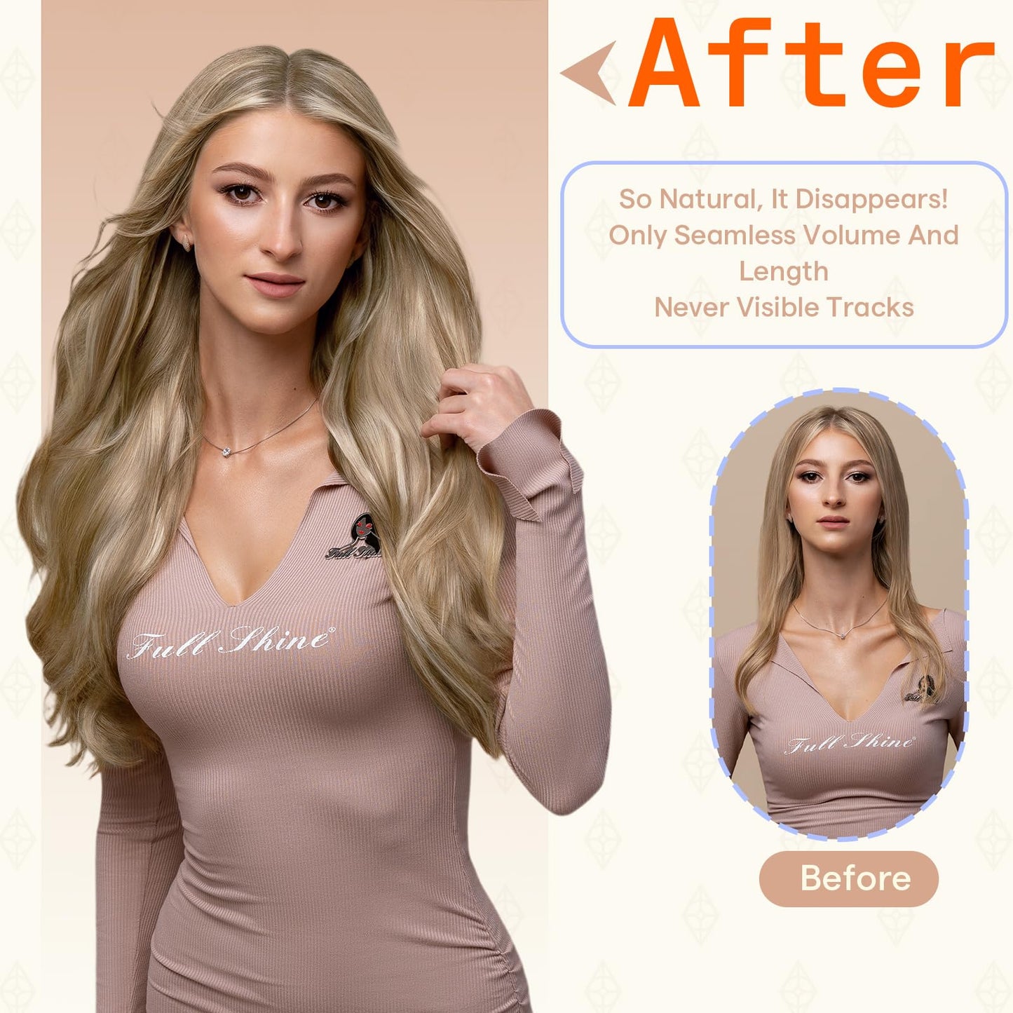 Full Shine Tape in Hair Extensions, Color 16 Desert Blonde Highlighted 22 Champagne Blonde, 18 Inch, 50g, 20PCS, Natural Invisible Tape Ins Human Hair Extensions for Wedding