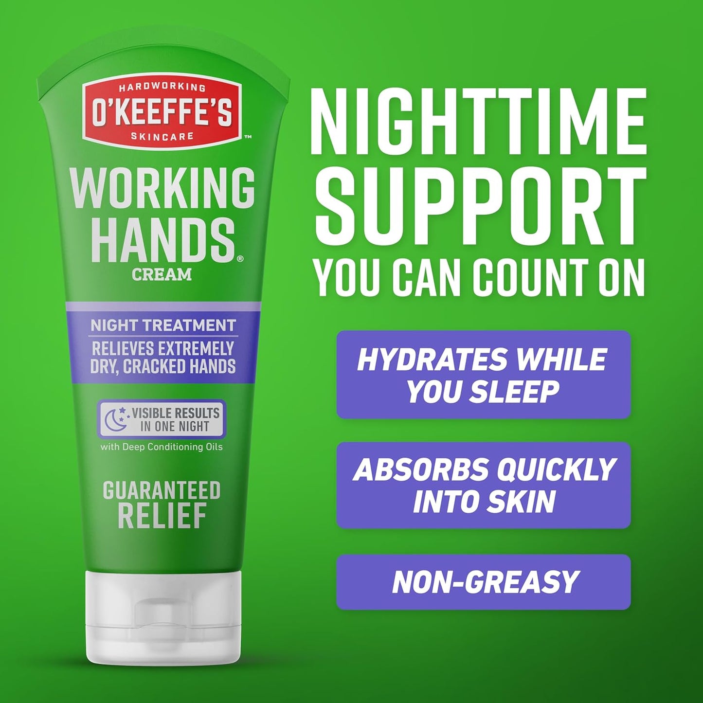 O'Keeffe's Working Hands Night Treatment Cream - Repair Dry, Cracked Skin | 7 oz Tube (2 Pack)