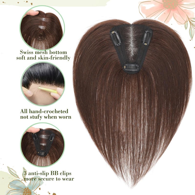Paraglame Hair Toppers for Women Real Human Hair 360°3D Cover Human Toppers for Women Clip in Hair Extensions for Daily Wear (Brown, 10Inch)