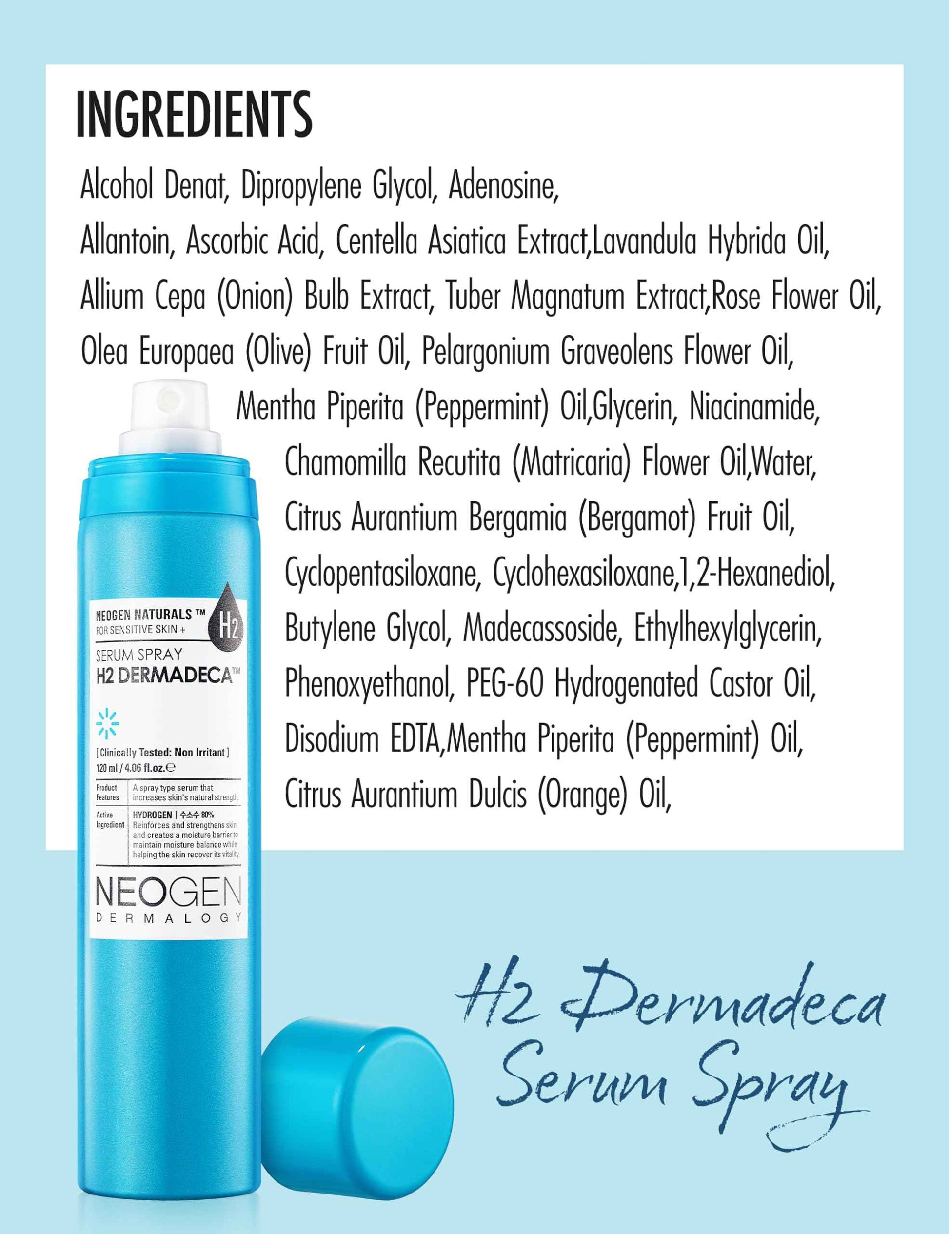 [K-Beauty] Neogen H2 Dermadeca Serum Facial Spray | 80% Hydrogen-Water Face Mist Hydrating Serum w/Niacinamide Vitamin C & Centella 4.06 fl oz