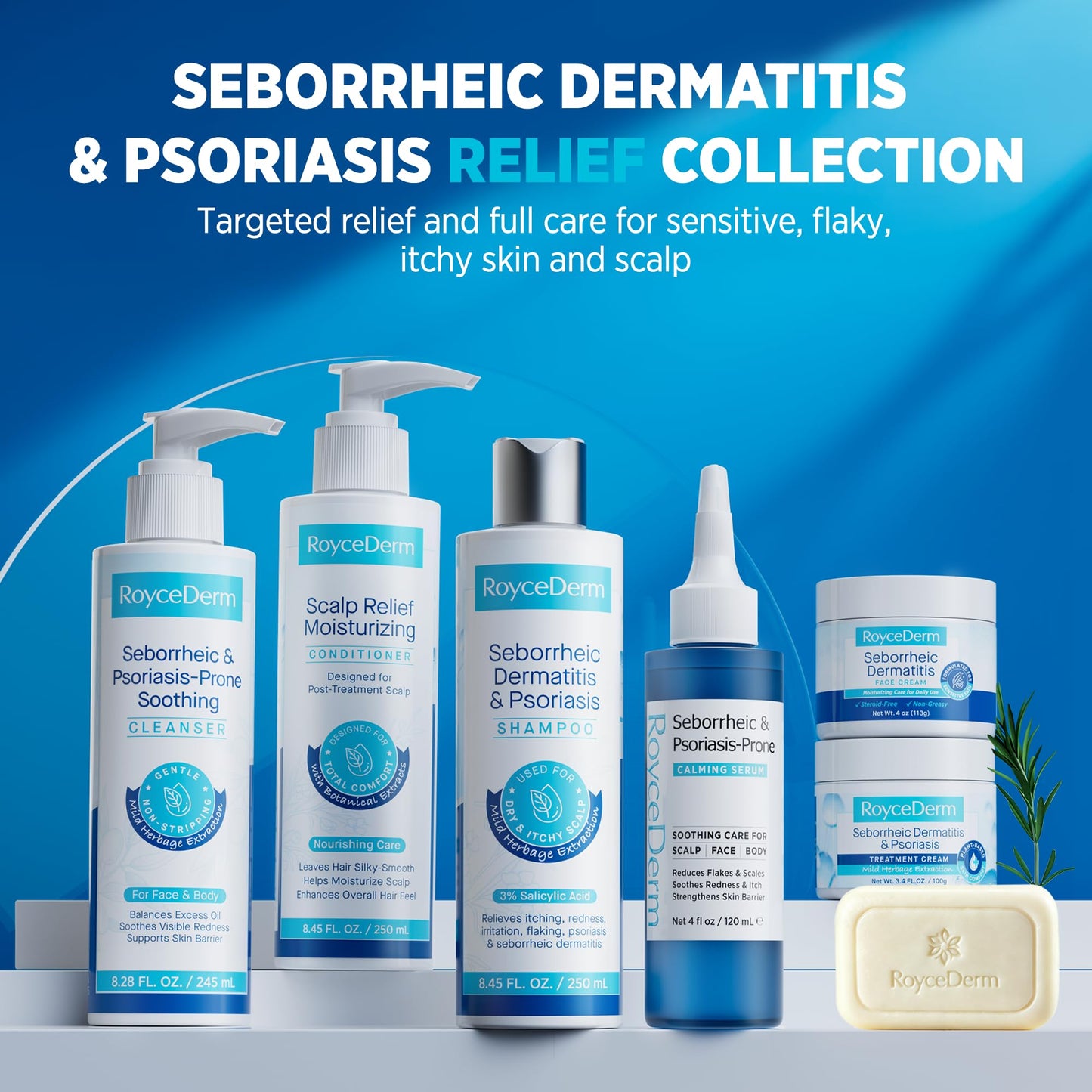 Roycederm Seborrheic Dermatitis & Psoriasis Shampoo and Conditioner Set - Effective Scalp Treatment for Folliculitis, Psoriasis, Dandruff, Dry Itchy Scalp - Soothing, Moisturizing Herbal Formula