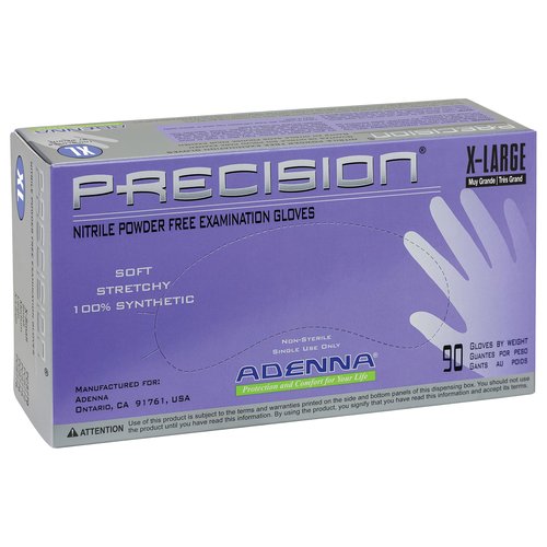 Adenna PCS778 Precision 4 Mil Powder-Free Nitrile Exam Gloves, Medical Grade, Blue-Violet, X-Large, Box of 90