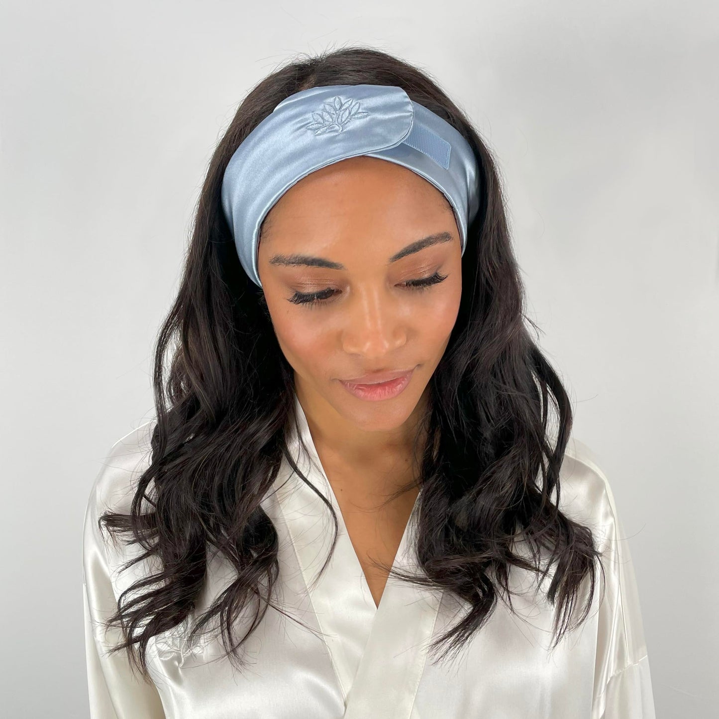 Mulberry Park Silks Glam Band - Spa Headband for Face Washing, Makeup Routine, Skin Care Treatments - 100% Grade 6A, 22 Momme Silk - Steel Blue43.2
