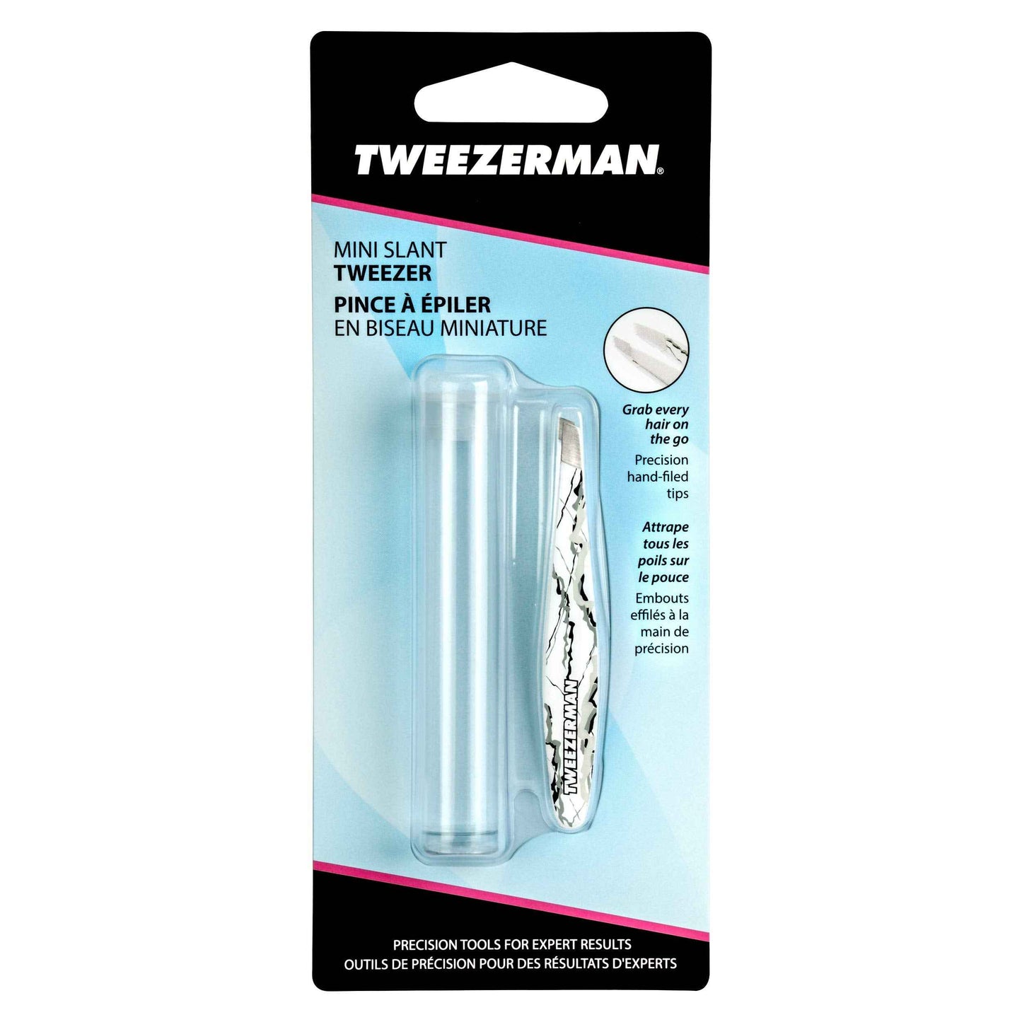 Tweezerman Mini Slant Tweezer - Tweezers For Eyebrows, Travel Tweezers For Eyebrows, Facial Hair, Ingrown Hair (Marble)
