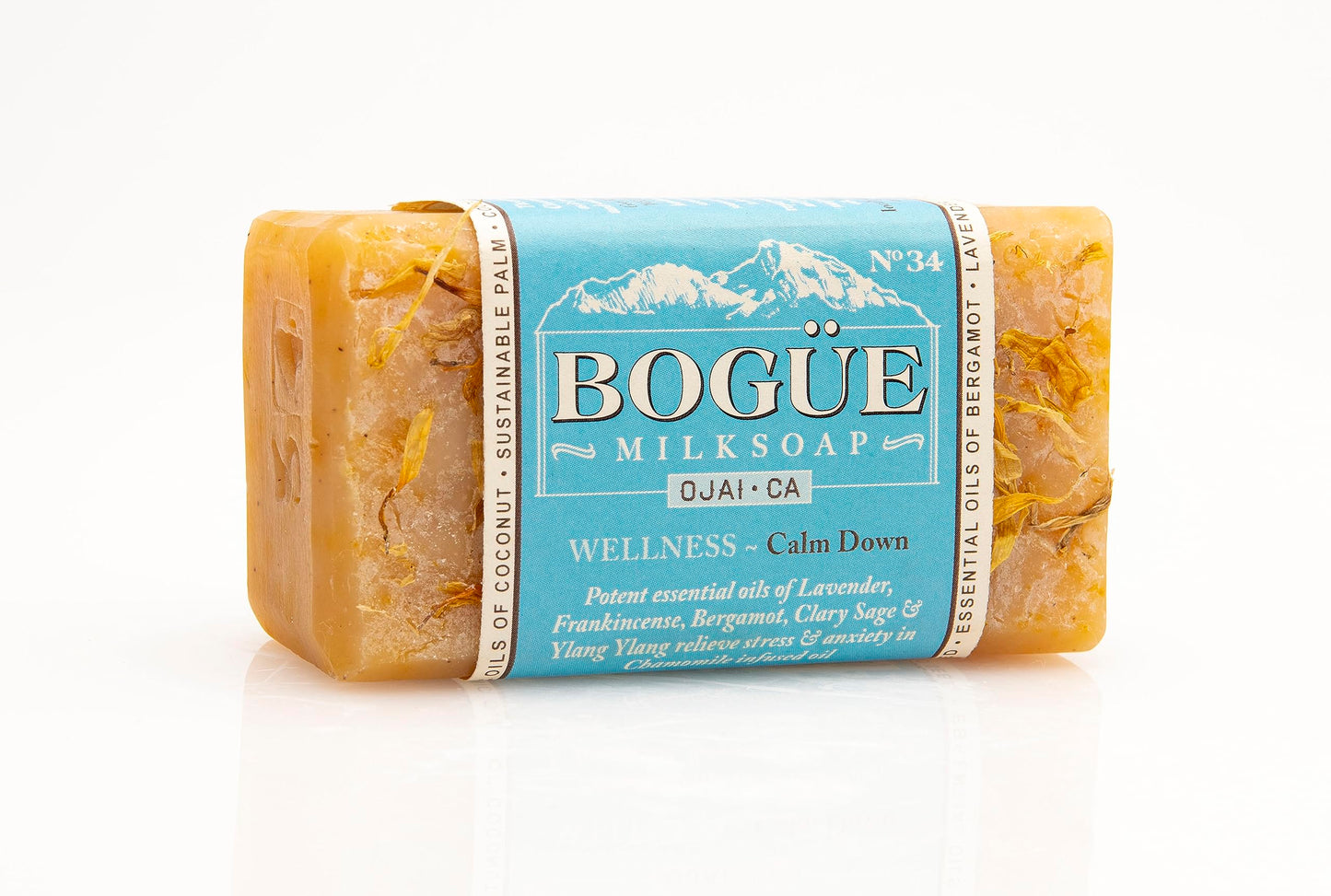 Handmade Goat Milk Soap set of 2 bars- BOGUE No.34 WELLNESS Calm Down blend with essential oils of Lavender, Frankincense, Clary Sage & Calming Chamomile to help reduce stress
