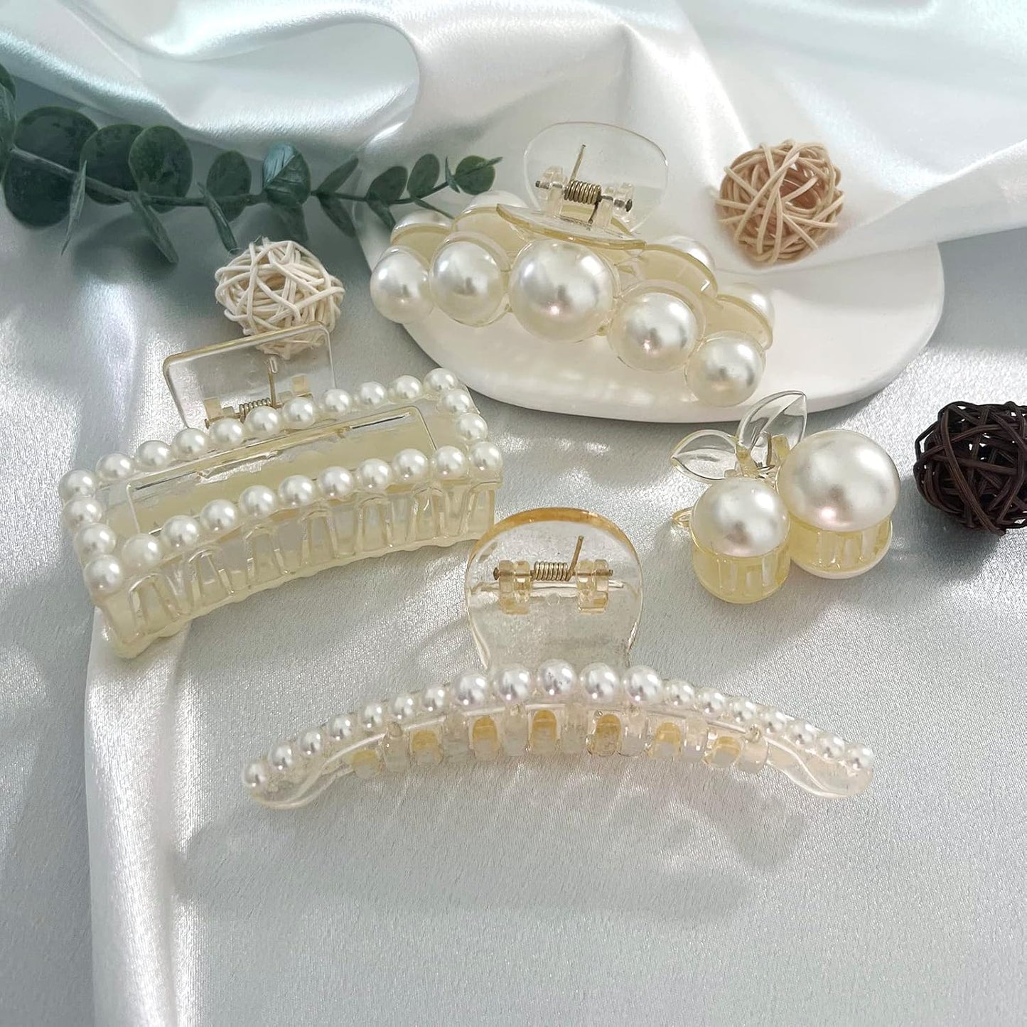 Mehayi 4 PCS Large Pearl Hair Claw Clips for Women Girls, Hair Barrette Clamps for Thick Thin Hair, Fashion Hair Accessories Headwear Styling Tools for Party Wedding