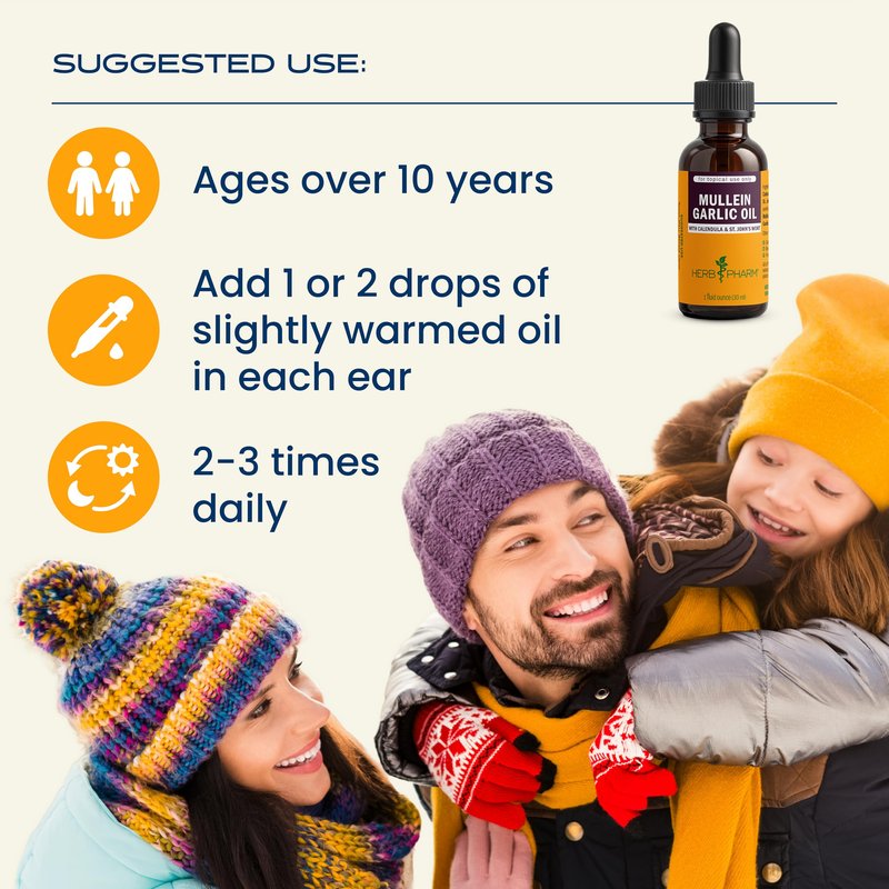 Herb Pharm Mullein Garlic Oil: Infused Oil for Topical External Use with Certified Organic Mullein Extract, Garlic Extract, Calendula & Responsibly Wildcrafted St. John's Wort, 1 oz