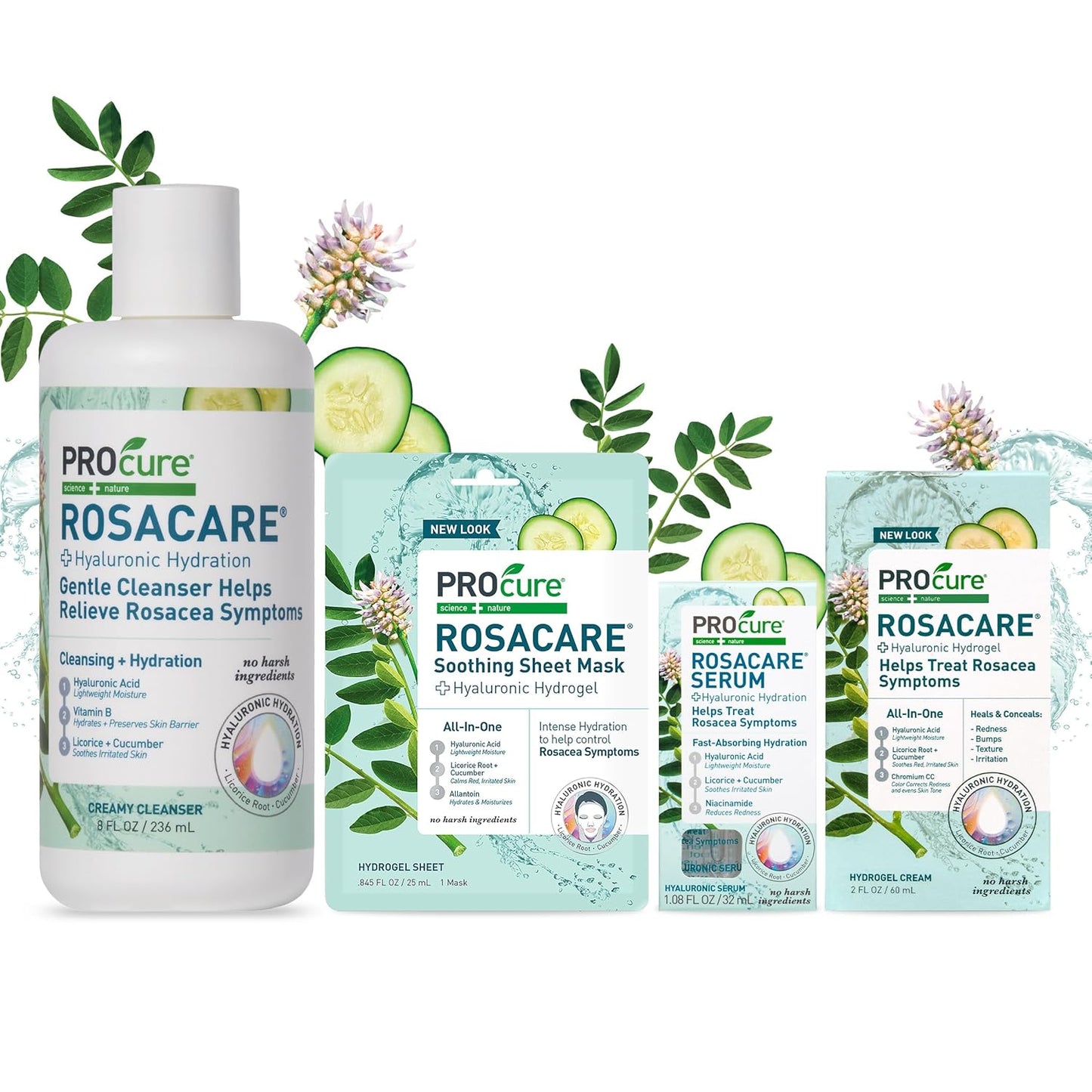Rosacare Redness Relief Face Mask - Hydrating Sheet Masks with Hyaluronic Acid & Cucumber | 5 Pack for Sensitive Skin
