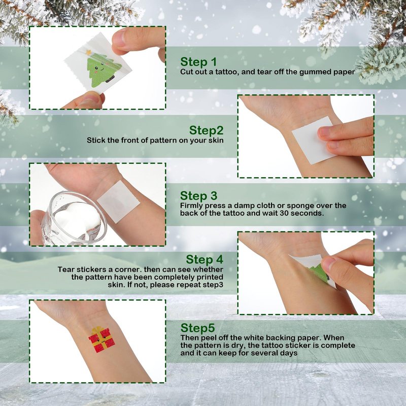 Nosiny 240 Pcs Glitter Christmas Temporary Tattoos Winter Tattoos Bulk Merry Christmas Tattoo Stickers Xmas Tree Snowman Penguin Stocking Stuffers for Eve Gifts Party Favors