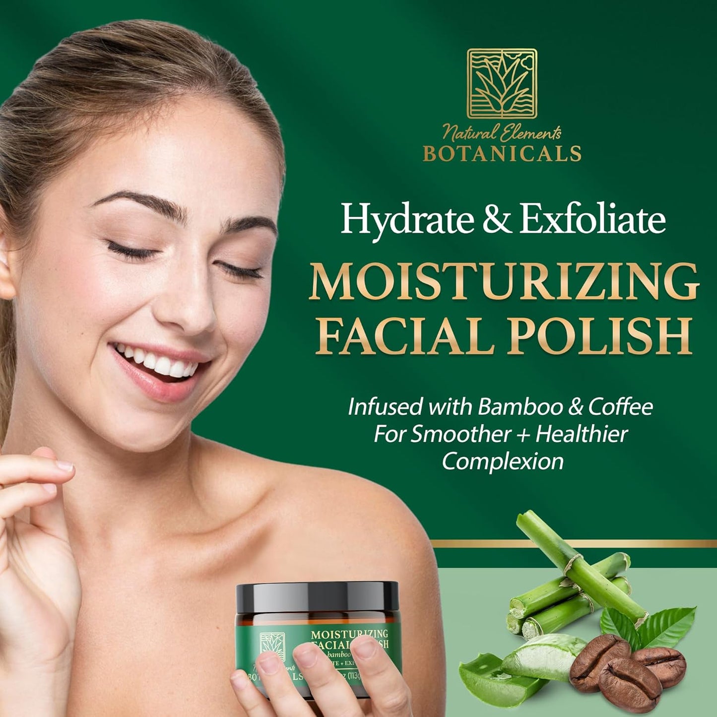 Moisturizing Facial Polish - Gentle 2-in-1 Face Scrub with Bamboo & Coffee | Hydrating Exfoliator, 4 oz