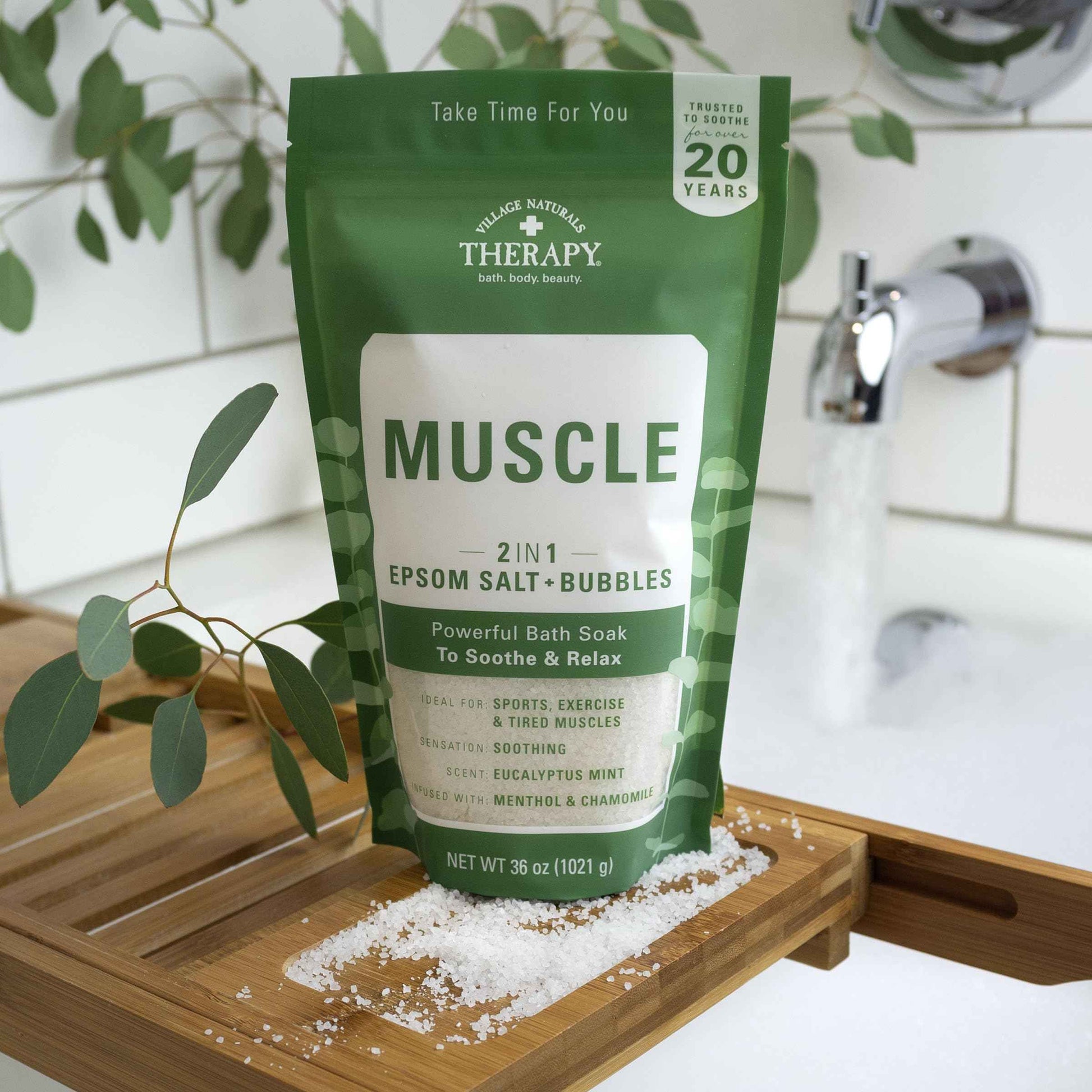 Village Naturals Therapy Muscle Foaming Epsom Soak, Eucalyptus Mint Scent, 36 oz, Pack of 2