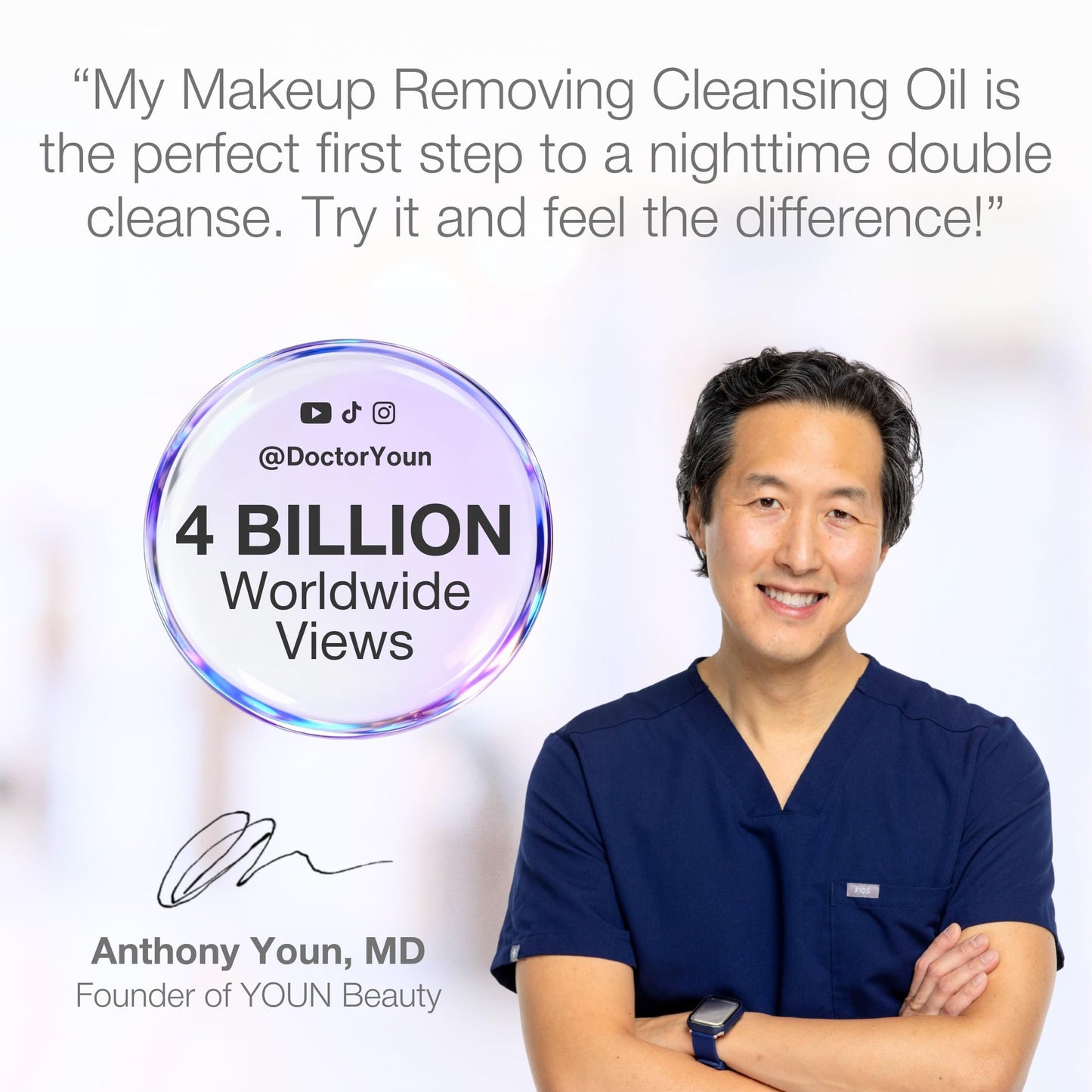 YOUN Beauty Makeup Removing Cleansing Oil by Holisitic Plastic Surgeon Dr. Anthony Youn | Hydrating Cleanser with Grape Seed, Sunflower & Rose Hip Oils | For All Skin Types, 120 ml