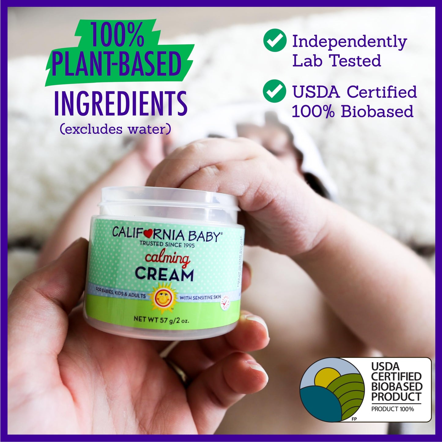 California Baby Calming Cream | 100% Plant-Based Moisturizer | Lavender Baby Lotion | Face Moisturizer For Dry Skin | Hypoallergenic | 2.9 oz / 82g