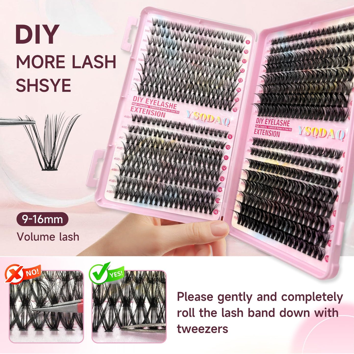 Lash Clusters Kit, 640 Pcs, 9-16mm, D Curl, 0.07D