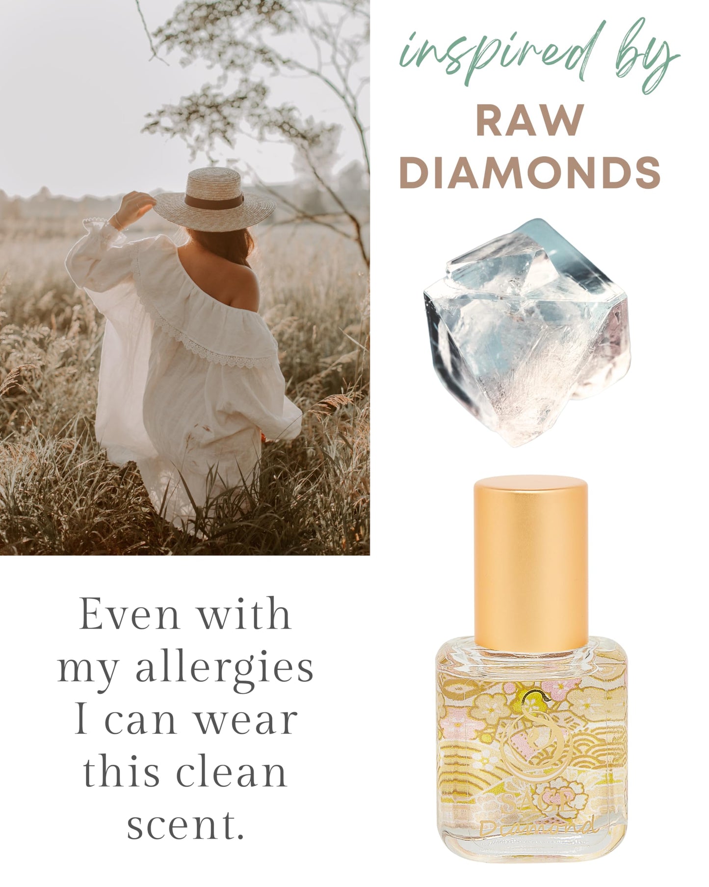 Sage Diamond, Roll On Perfume, Extract, Lily, White Musk, White Amber, Sandalwood Essential Oils, Mini Perfumes for Women, Women’s Fragrances, Fragrance, Perfumes for Women, 1/4oz, Travel Size Perfume