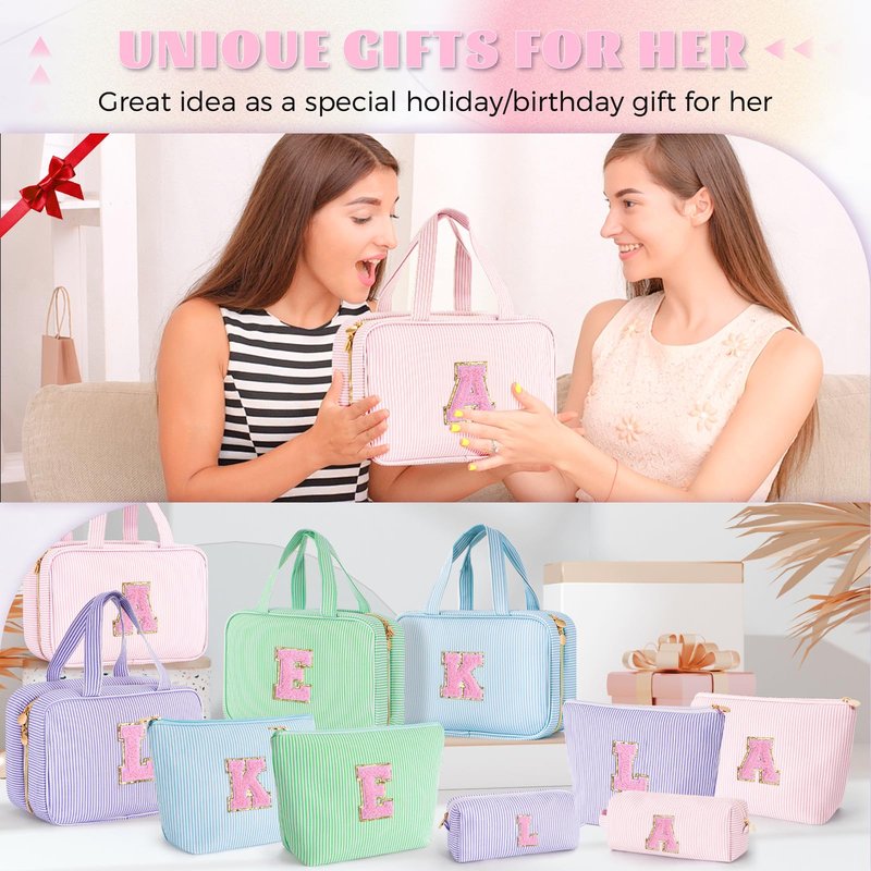 Fystdtote Birthday Gifts for Bridesmaid Friend Sister Teacher Wife - Personalized Toiletry Bag Makeup Bag for Women - Monogram Cosmetic Bag Travel Bag - Pink E