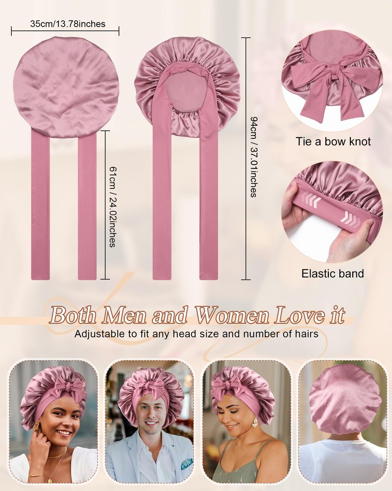 Silk Bonnet 100% Mulberry Hair Bonnet for Sleeping Women Hair Wrap with Elastic Band Sleep Night Cap(Bean Paste)