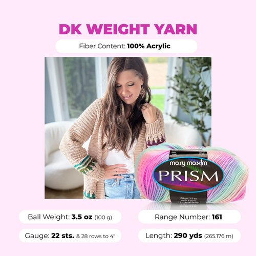 Mary Maxim Prism Yarn, Soft Acrylic Multicolor DK Yarn for Crocheting and Knitting, Light Worsted 3, Ideal for Blankets, Sweaters and Baby Projects, 3.5 oz Skein, 290 Yards - Rainbow