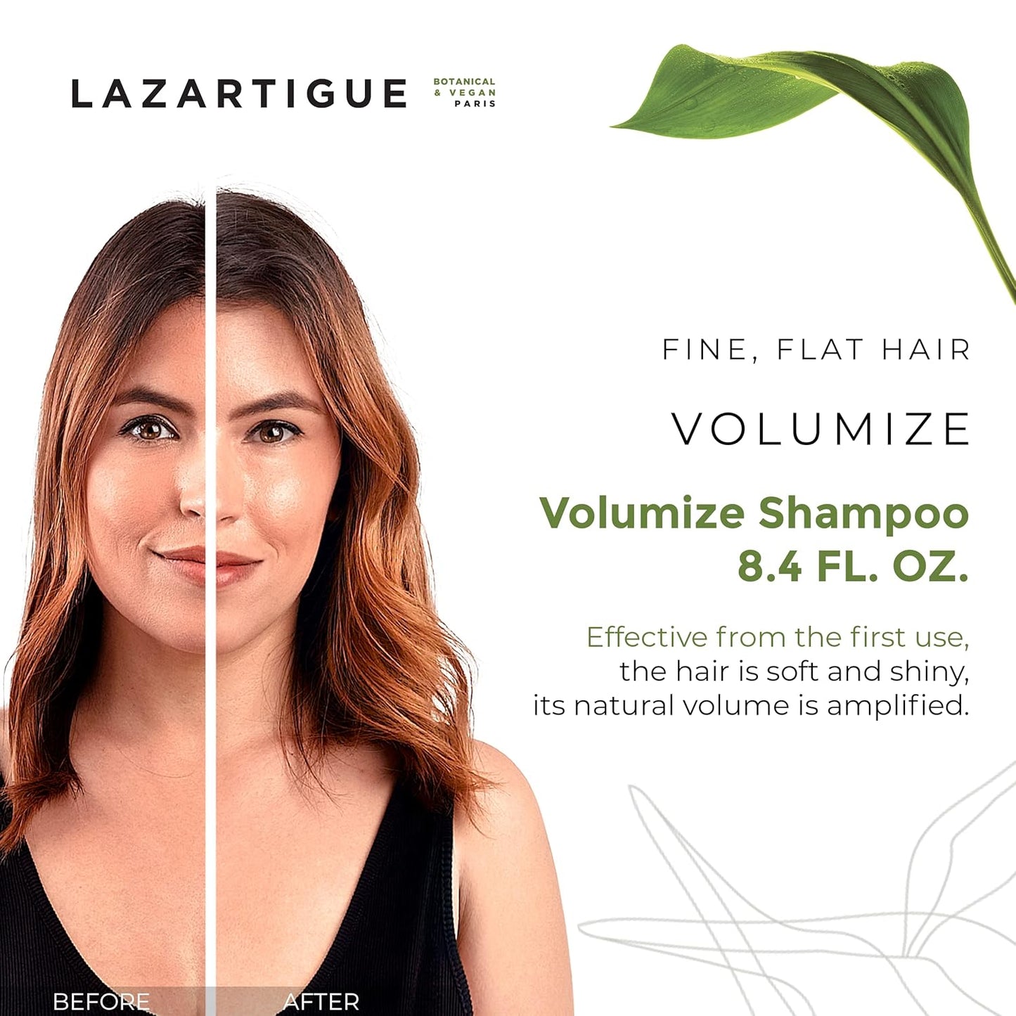 Lazartigue Volumize Shampoo - Rice Protein Formula for Body & Shine | Vegan, Sulfate & Silicone Free, 8.4 Fl Oz