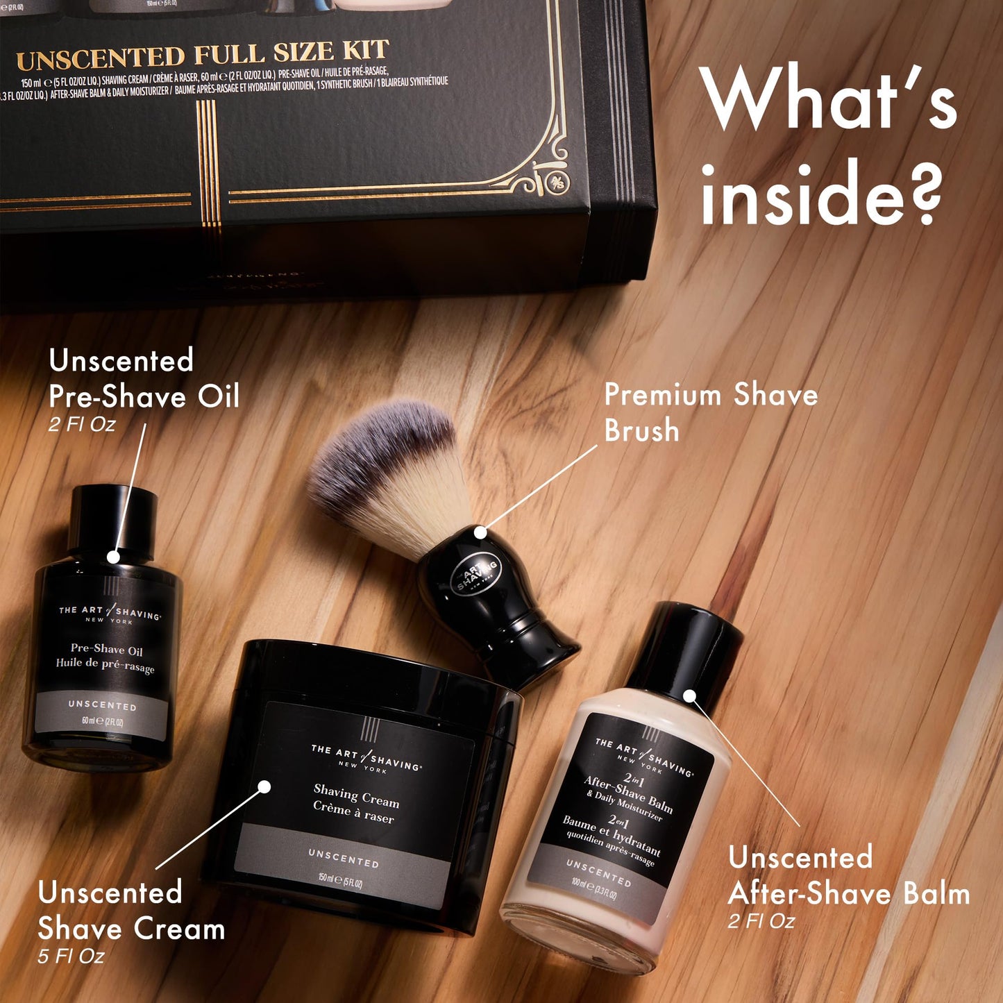 The Art Of Shaving Unscented Shave Kit for Men – Clinically Tested For Sensitive Skin – For a Close, Comfortable Shave – Pre-Shave Oil, Shaving Cream, Shaving Brush, After-Shave Balm