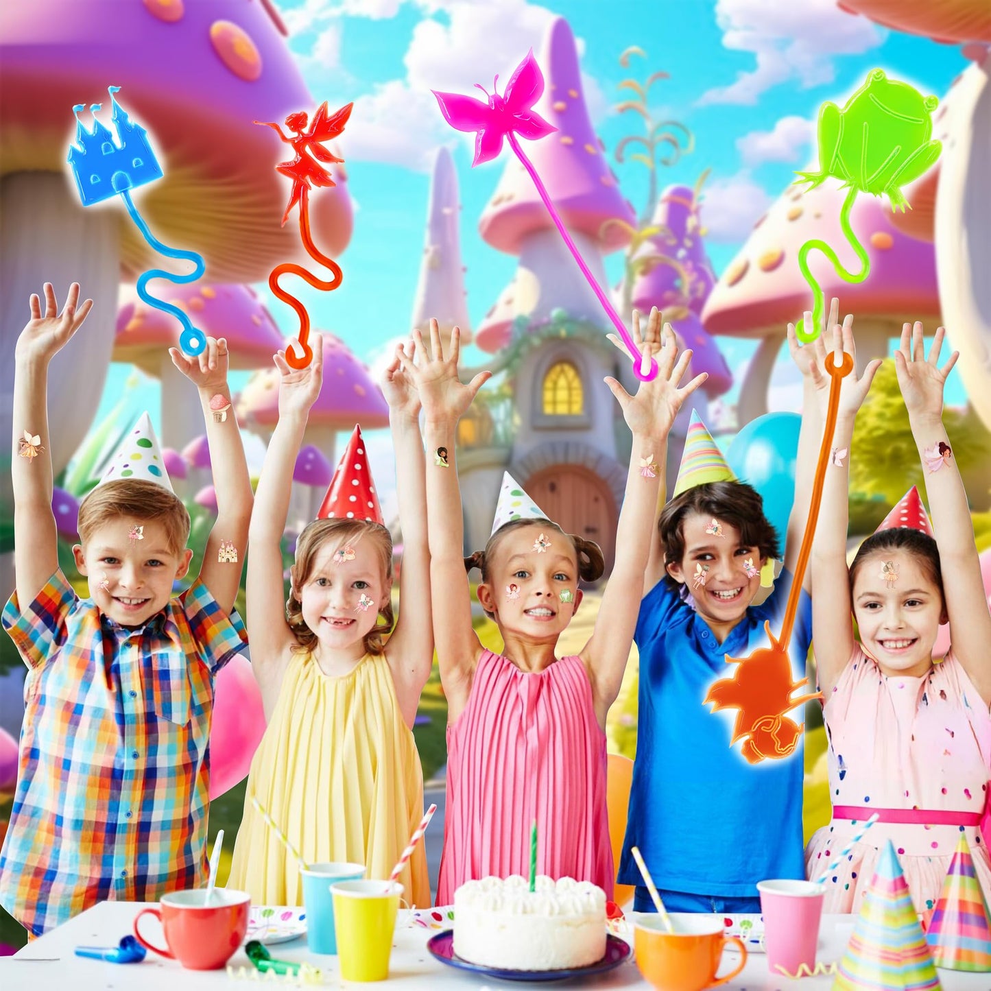 48 PCS Fairy Party Favors for Kids - 24 Temporary Tattoos & 24 Stick Hands