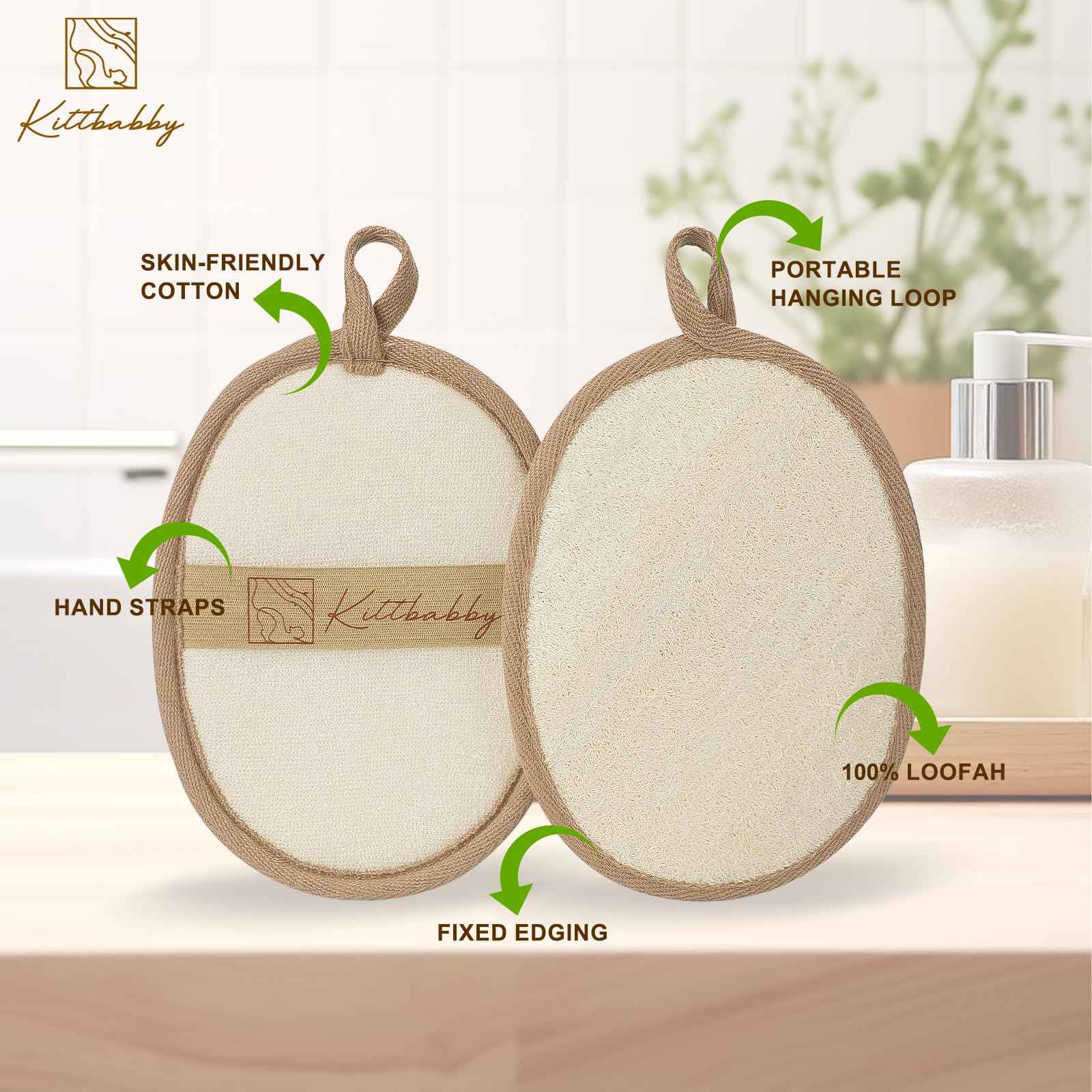 Natural Loofah Body Scrubber - Exfoliating Bath & Shower Sponge for Women, Men & Kids - Soft Facial & Back Scrub Pads - Eco-Friendly - Perfect Travel Gift Set for Family (3 Pack)