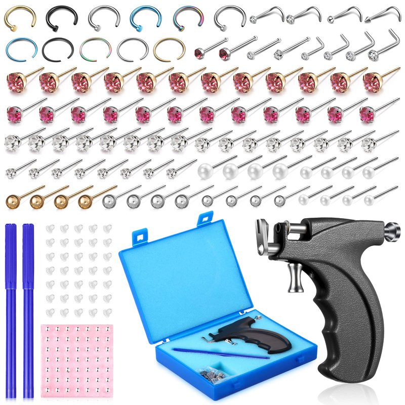 Chumia 157 Pcs Ear Piercing Gun Tool Kit Stainless Steel 36 Pairs Studs 98 Earrings 22 Nose Studs Nose Navel Piercing Machines for Salon Home