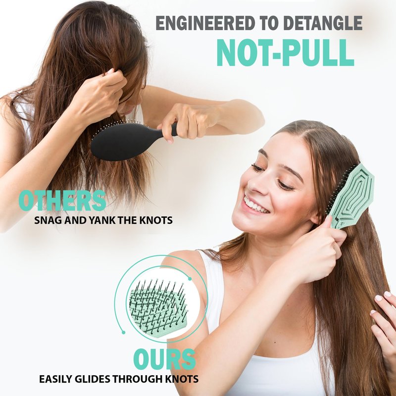 Fiora Naturals Hair Detangling Brush for Women - Detangler Hair Brush w/Flexible Soft Bristles- Gently Glides Through Tangles - Curly, Fine, Dry and Shower Wet HairBrush, cepillo para cabello - Green