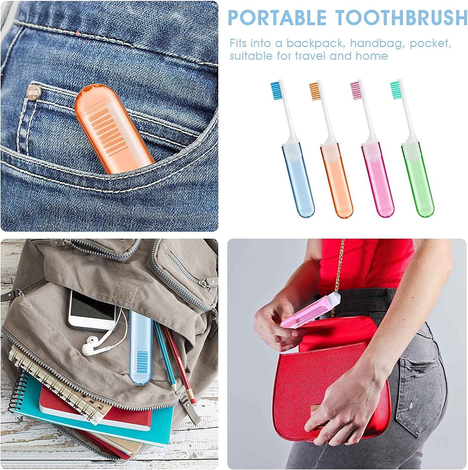 Ora-Zen 24 Packs Colourful Folding Toothbrush Bulk Portable Folding Travel Toothbrush with Containers for Travel Camping Business Trip