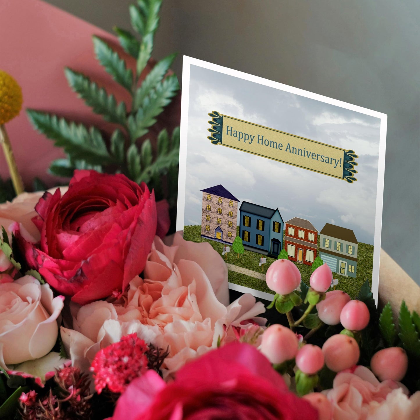 Greeting Cards - Home Anniversary, Realtor to Client, Family, Friends, Homes, Mailboxes - 12 Pack - Home Anniversary Design