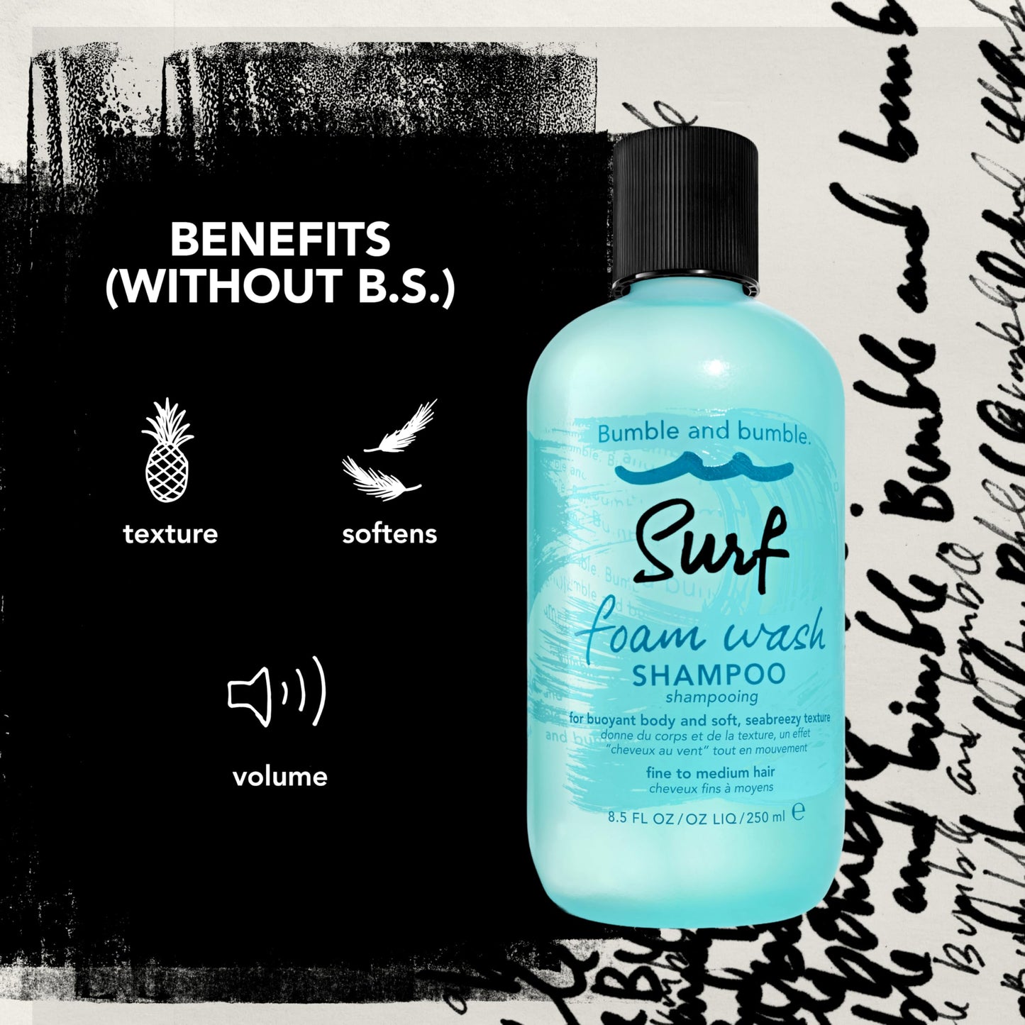 Bumble and bumble. Surf Foam Wash Texturizing Shampoo | Adds Lightweight Seabreezy Texture and Volume | For Fine to Medium Wavy, Straight, 8.5 Fl Oz