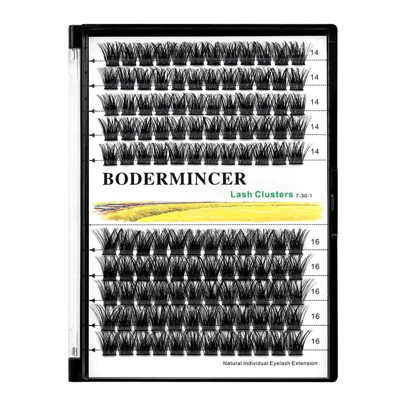 Bodermincer 120 Clusters 10mm+12mm/12mm+14mm Mixed Lash Cluster False Eyelash Individual Cluster EyeLashes Grafting Fake False Eyelashes Eyelash Extension (M01-Black-16mm)