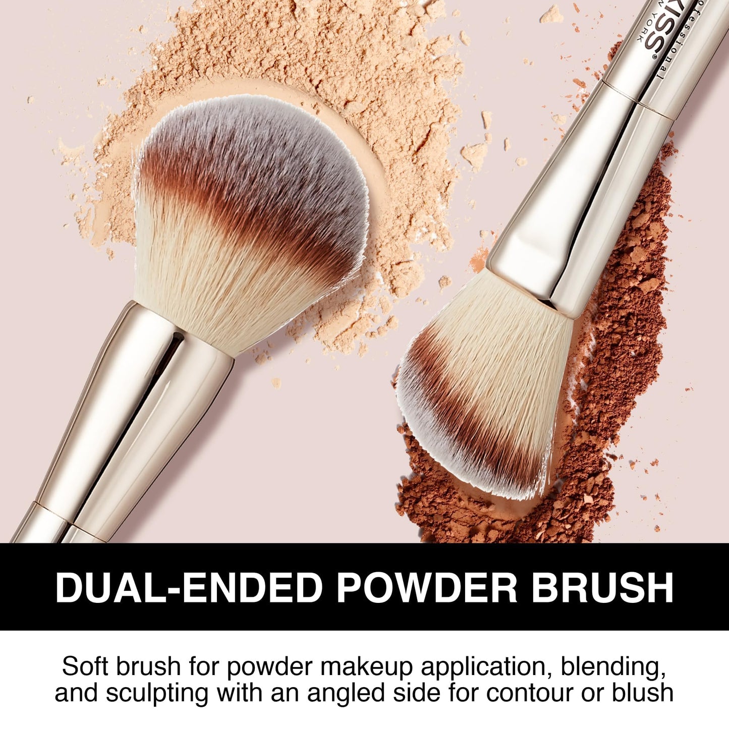 Kiss New York Soft Matte Pressed Powder (Warm Coconut) With Dual Ended Powder Brush Set, Blurring Poreless Face Powder Makeup, Medium Coverage Setting Powder Infused with Salicylic Acid & Niacinamide