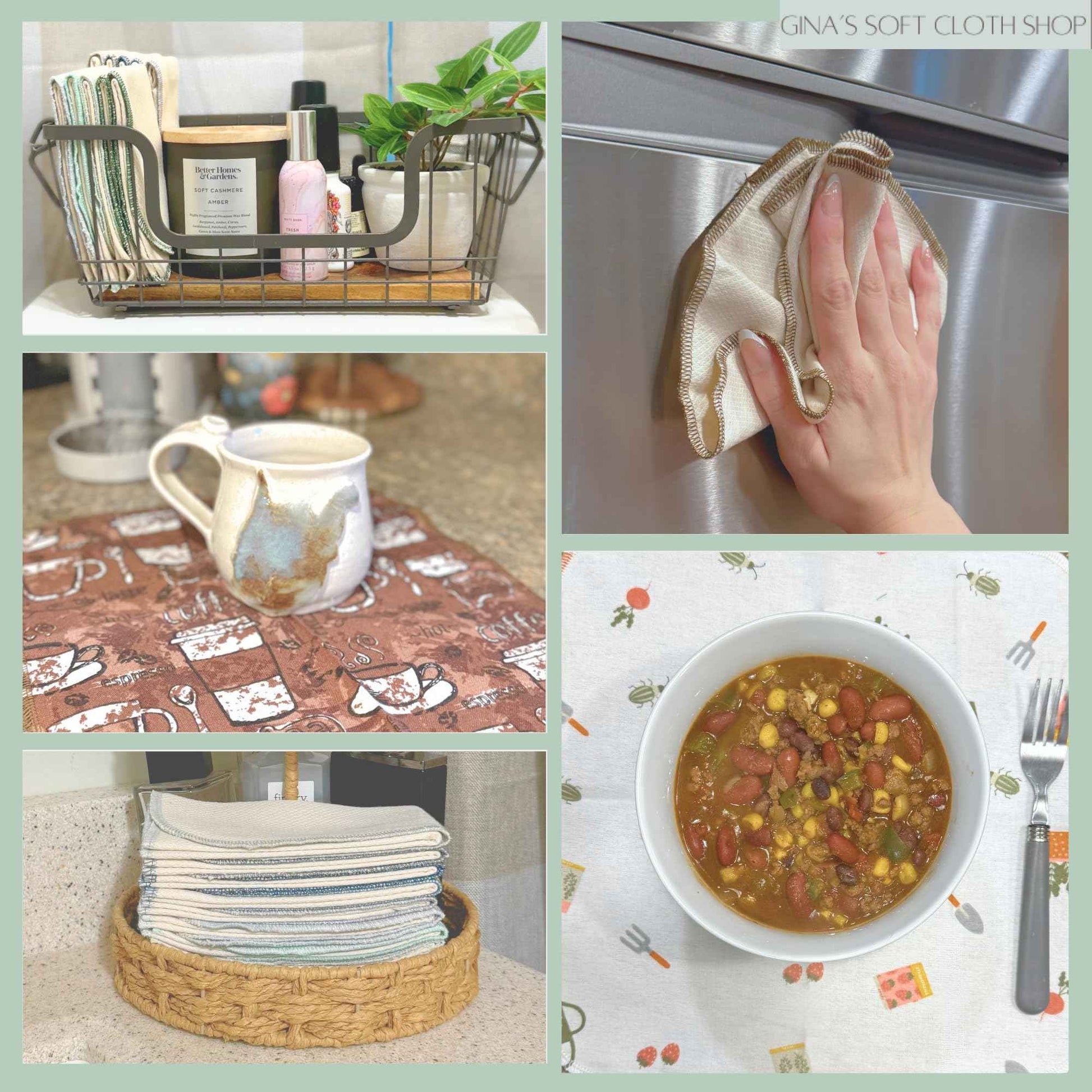 Gina's Soft Cloth Shop Washable Flannel Napkins 8x8 1 Ply Rainbow 10 Pack Proudly Made in the USA!