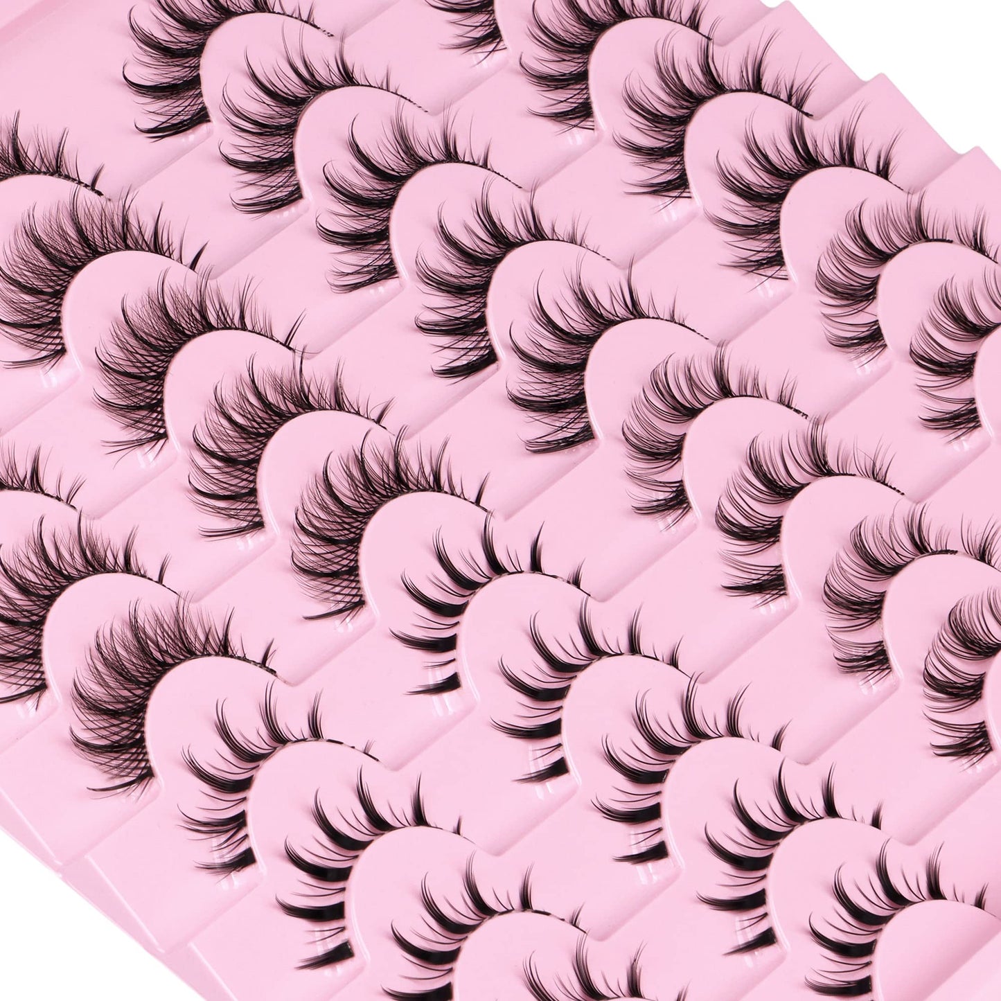 Manga Lashes Natural Look Anime False Eyelashes 20 Pairs Clear Band Individual Wispy Fake Eyelashes Strip Spiky DIY Cluster Lashes Extension C-curly Cat Eye Lashes Pack