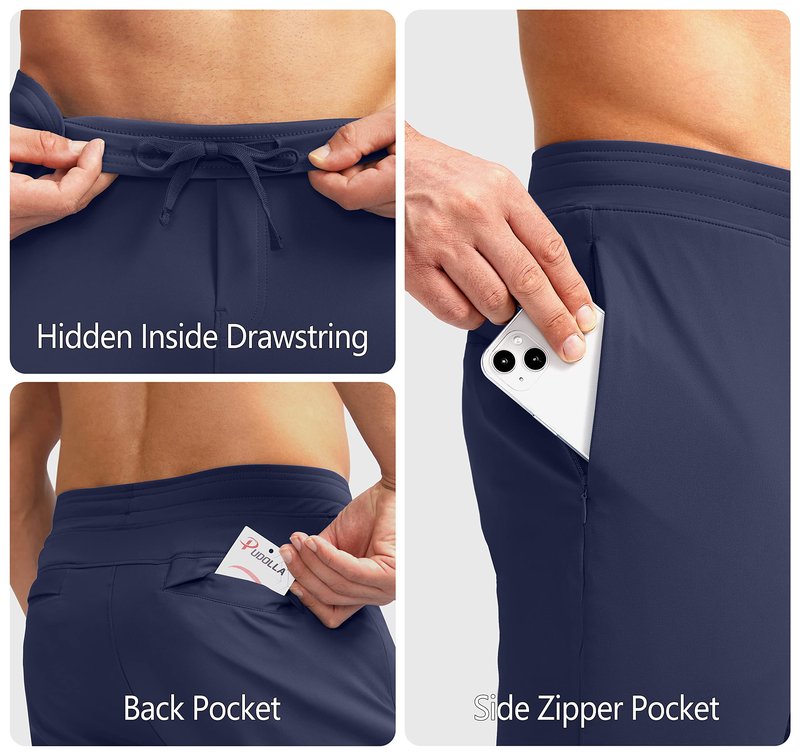 Pudolla Men's Golf Pants Stretch Sweatpants with Zipper Pockets Slim Fit Work Casual Joggers Pants for Men (Navy Small)