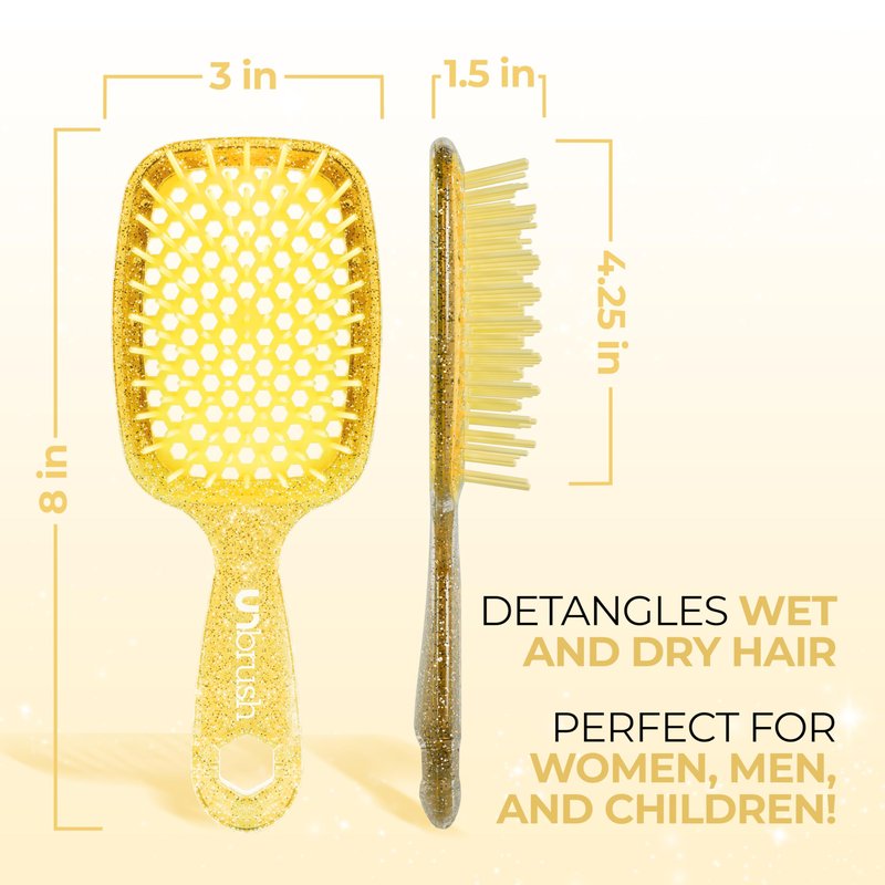 FHI Heat UNbrush Detangling Brush and UNwinder Detangling Spray Combo Pack - Tangle-Free Hair, Pain-Free Brushing, Anti-Static Bristles, Lightweight Hair Brush, Amber Yellow