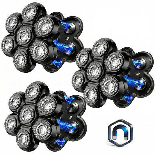 7 Head Magnetic Shaver Head Replacement, Black, 3-Pack