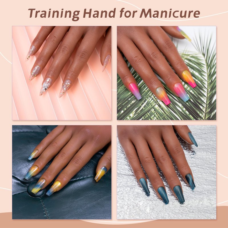 Veikmv Practice Hand for Acrylic Nails,with Flexible Fingers, Realistic Silicone Mannequin Hand Model for Nail Art Training, Gel Polish and Manicure Beginner Kit