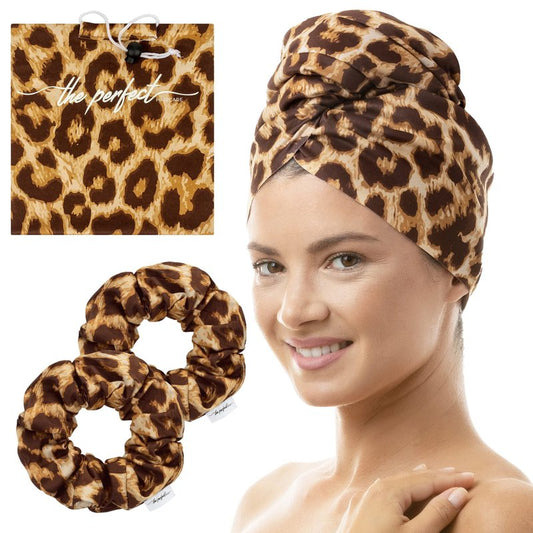 THE PERFECT HAIRCARE Microfiber Hair Towel Wrap + 2 Smooth Large Hair Drying Tie for Wet Hair - Anti-Frizz, Gentle, Super Absorbent Hair Scrunchies for Women - Also Use as a Face Washing Wristband