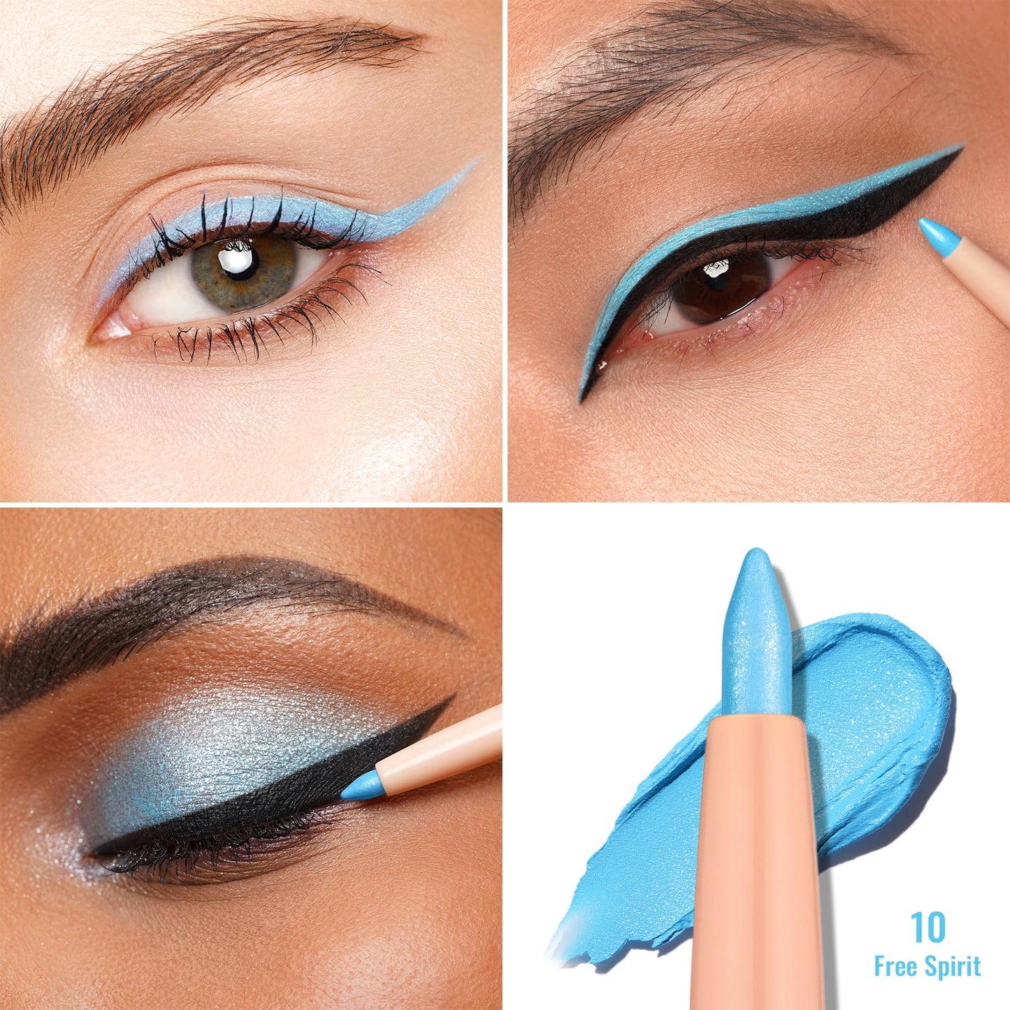 Oulac Blue Eyeliner Pencil, Waterproof Retractable Eye Liner Pen, Smooth and Creamy Eye Makeup for Precision Application Vegan & Cruelty-Free, 10 Free Spirit