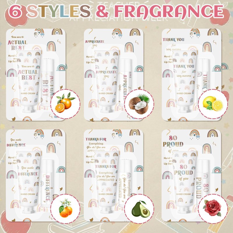 Loopeer 36 Set/ 72 Pcs End of Year Teacher Employee Appreciation Gift Bulk Boho Rainbow Lip Balm Hand Cream Lotion Set Small Staff Team Thank You Gifts Party Favors for Women Employee Coworker
